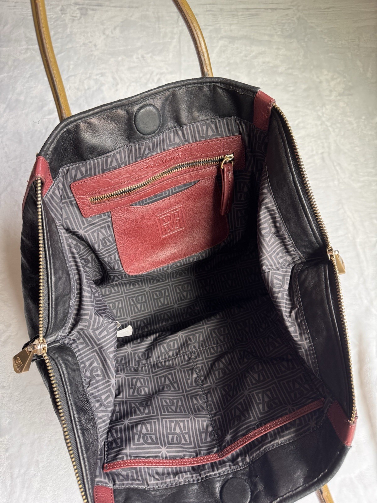 Pour La Victoire Calf Pony Hair Leather Colorblock Tote Bag Burgundy Black