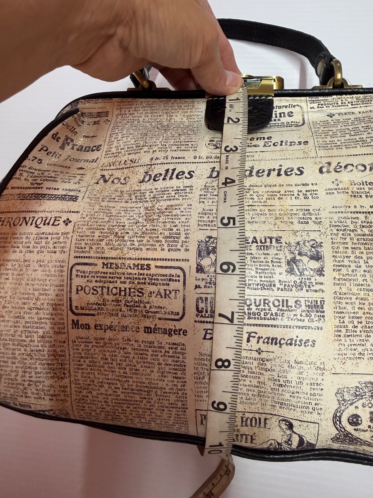 PATRICIA NASH “RIVA” NEWSPAPER PRINT SATCHEL PURSE BAG BLACK WHITE NEW! Rare