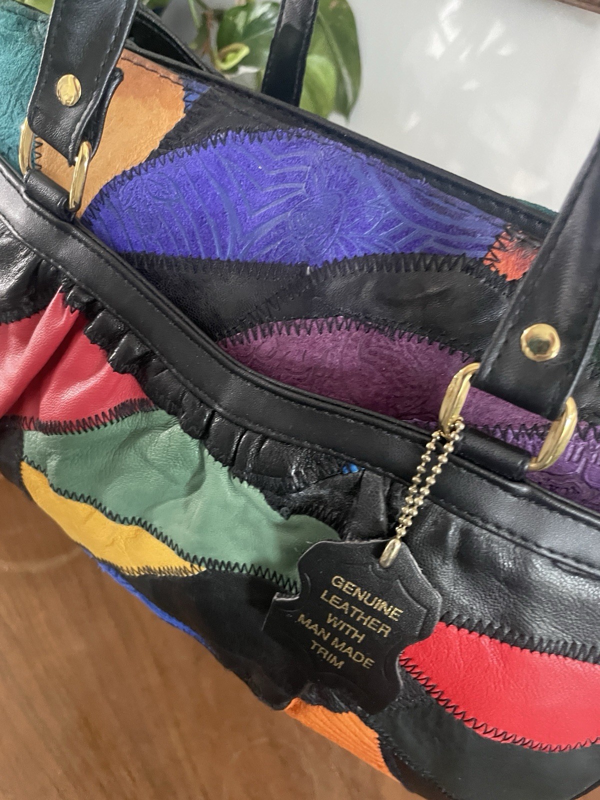 Retro Vintage Leather bold Patchwork Purse, Bag, Artsy 80’s, 90’s, colorful