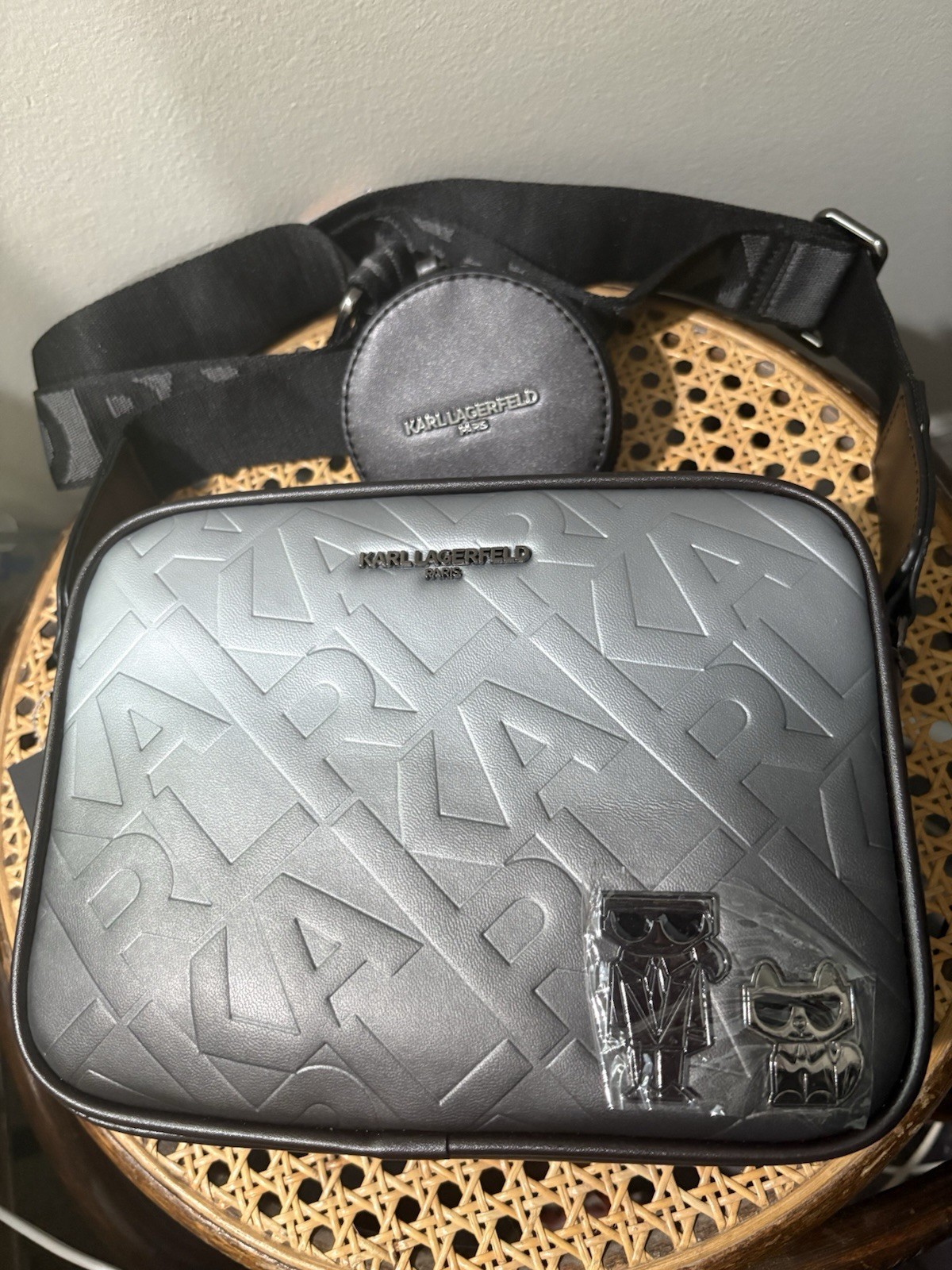 NWT Karl Lagerfeld Paris Maybelle Camera Crossbody Bag & Coin Pouch Set Grey