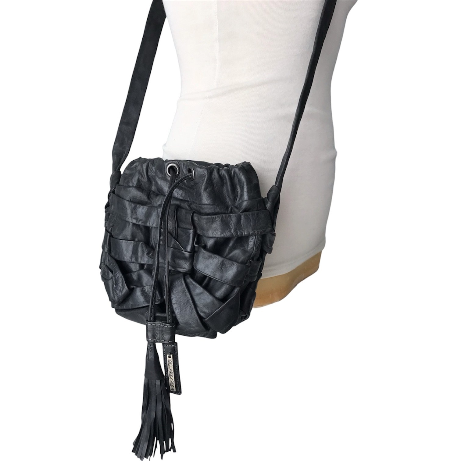DIESEL Vintage Shoulder Bag Medieval Black Leather Chic Boho Goth Grunge Y2K 00s