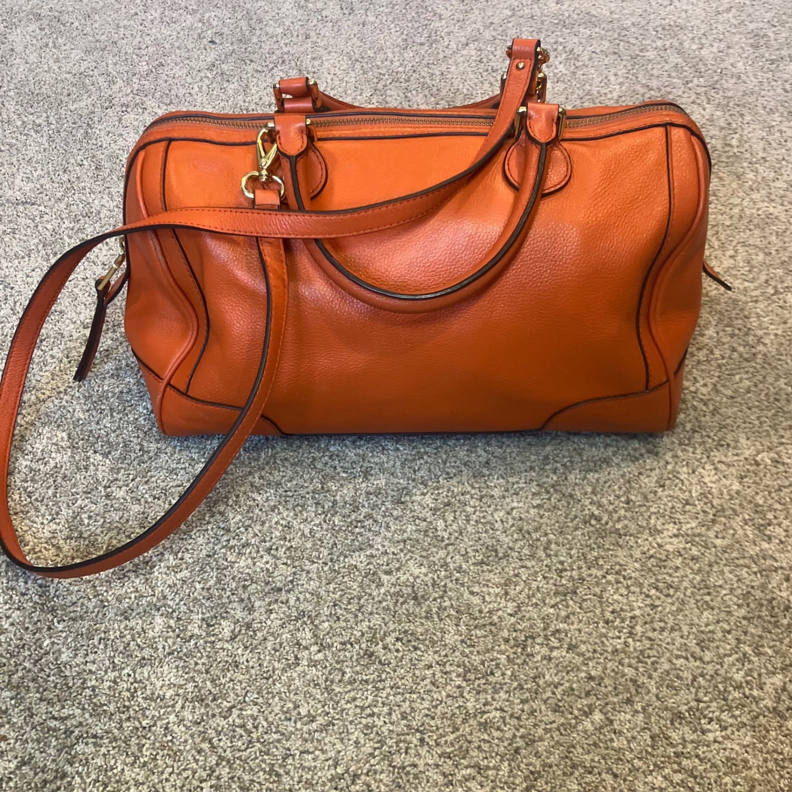 Banana Republic New Evan Satchel Orange Pebbled Leather Gold Hardware Handbag