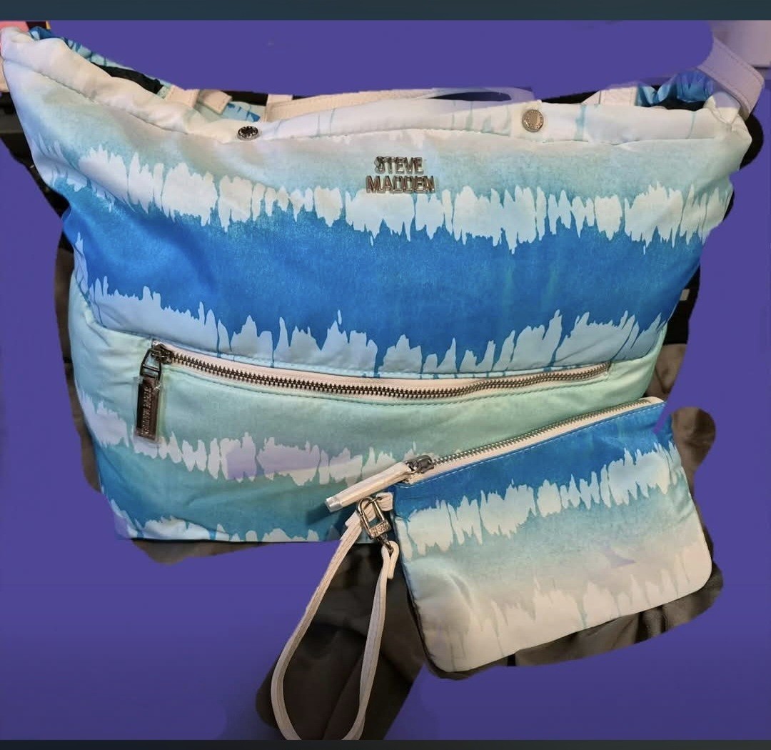 Steve Madden Tie Dye Blue/White Duffle Bag And Wrislet