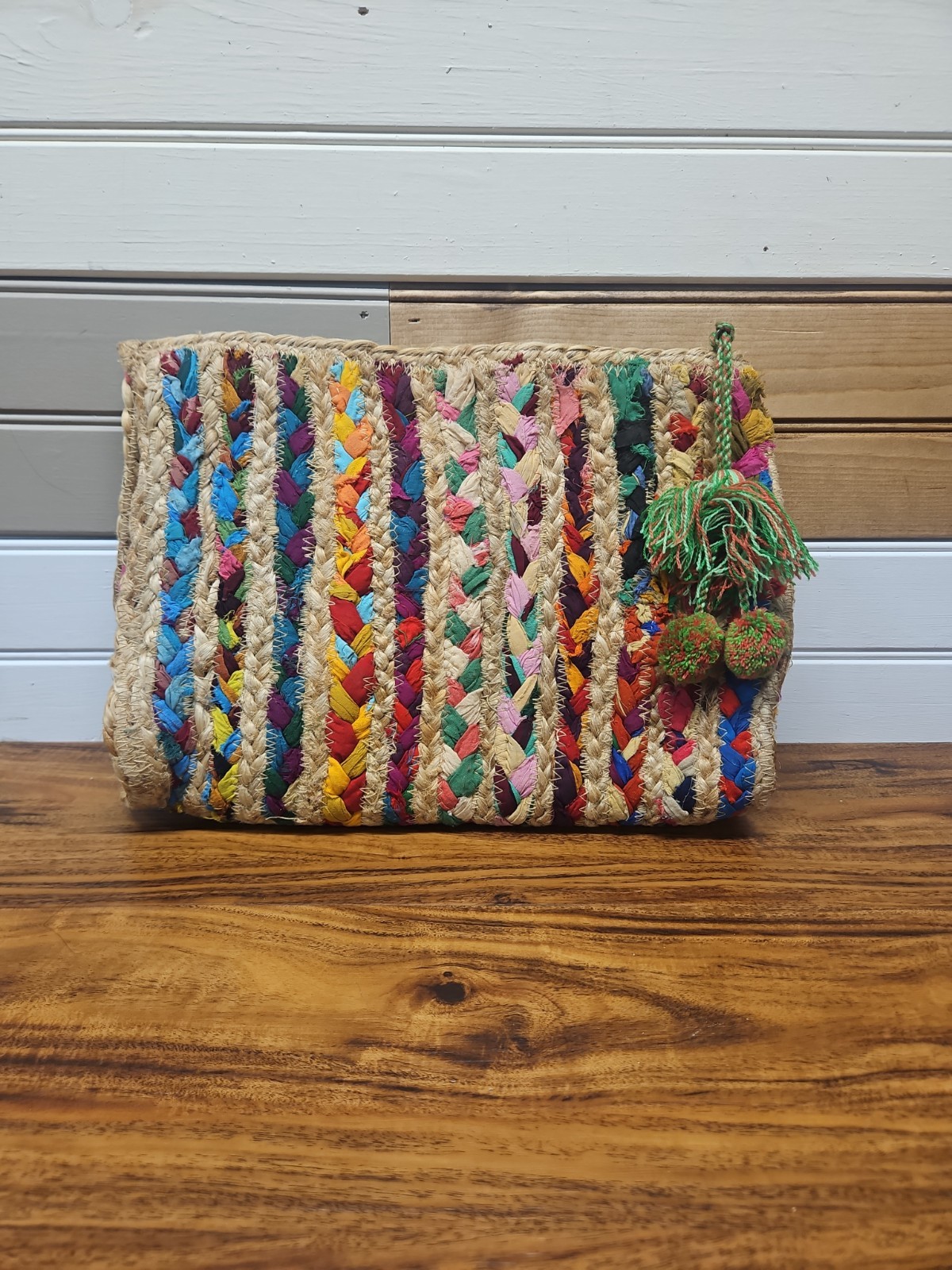 Sikoett Jute / Cotton Rag Weave Clutch Purse/Bag Market Boho Hippie Colorful