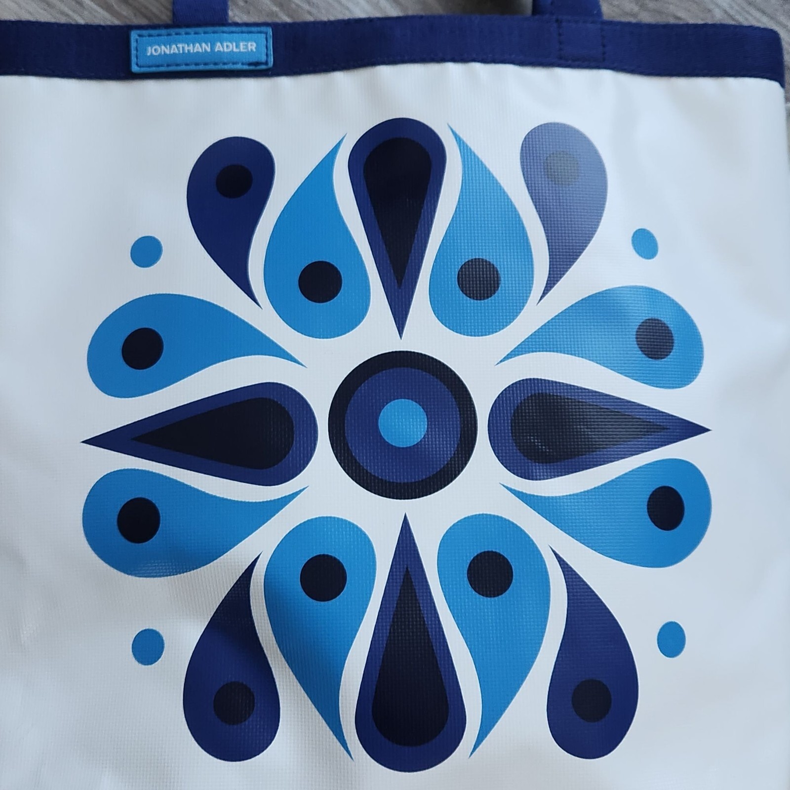 Jonathan Adler Talulla Large Beach Tote Navy White Feather Medallion Bag New HTF