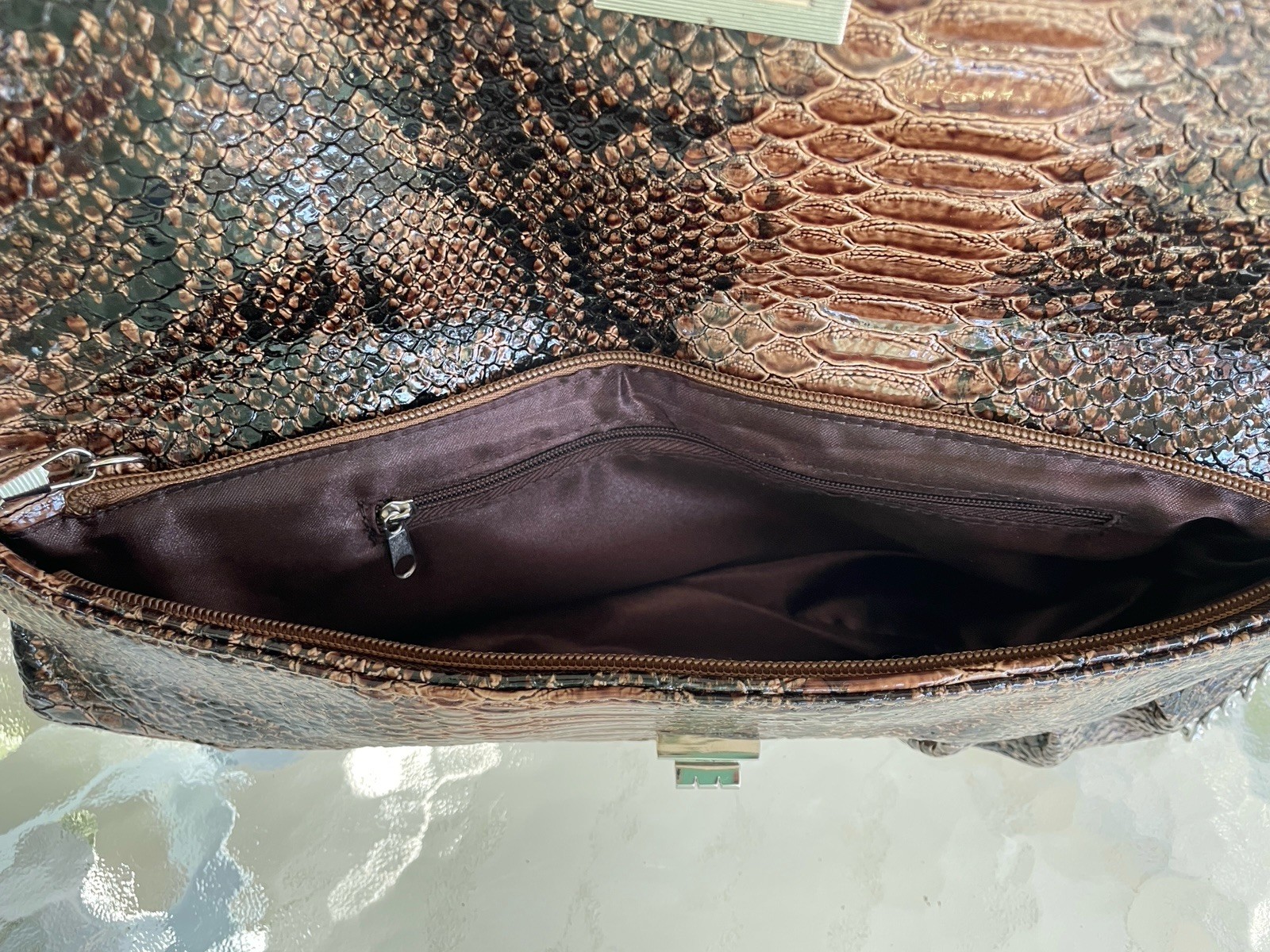New W/O Tags Faux Snakeskin Fold Over Envelope Clutch/Shoulder Bag