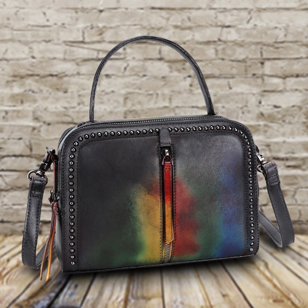 Genuine Leather Shoulder Bag for Women Vintage Small Satchel Purses and Handbags