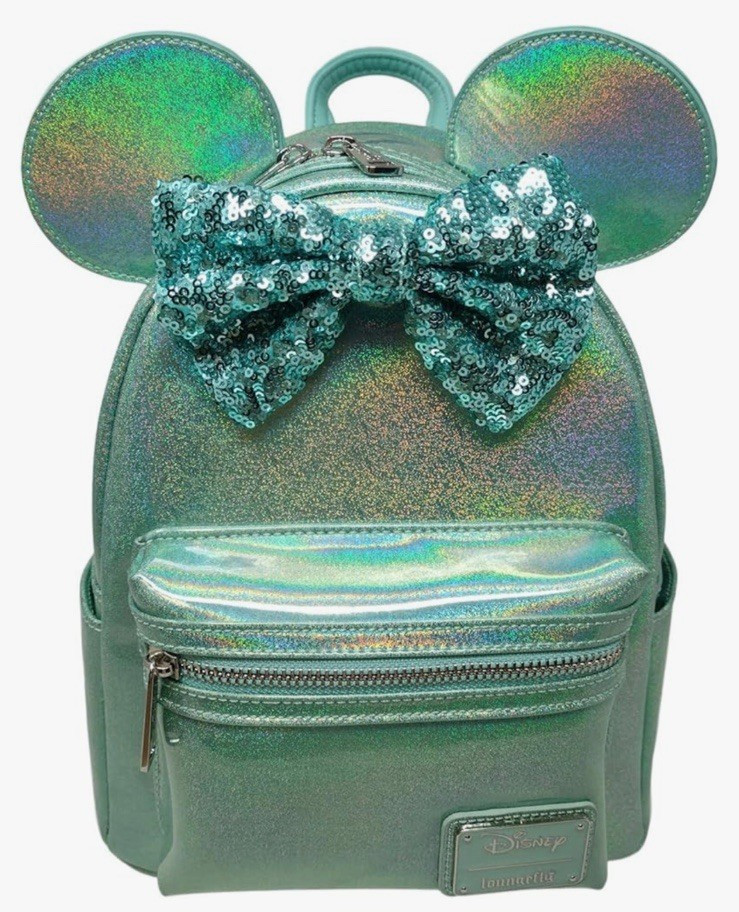 Loungefly Seafoam Green Minnie Mouse Sequin Bow Mini Cosplay Backpack Iridescent