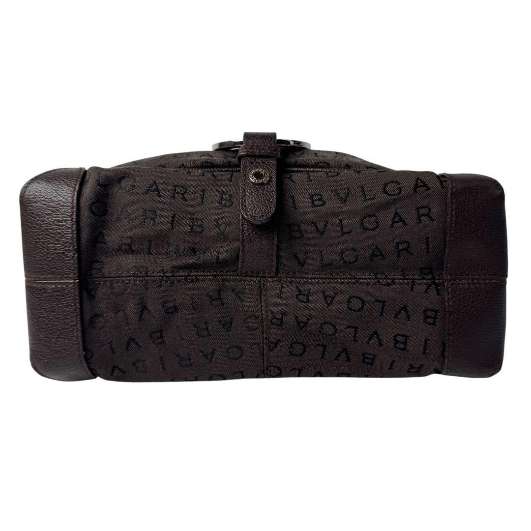 BVLGARI Logomania Canvas Leather One Shoulder Bag Brown #M-250