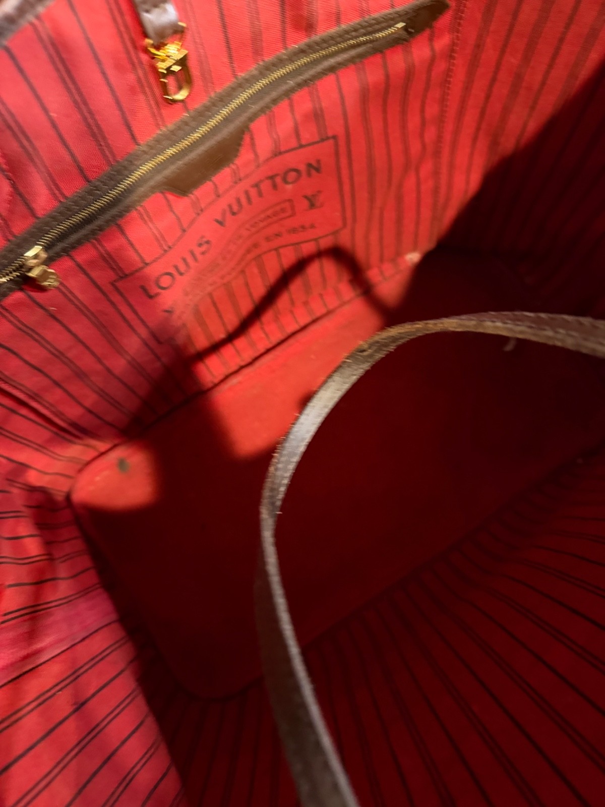 Louis Vuitton Neverfull MM Damien Ebene Tote Bag Red Interior Authentic Pre-Owne