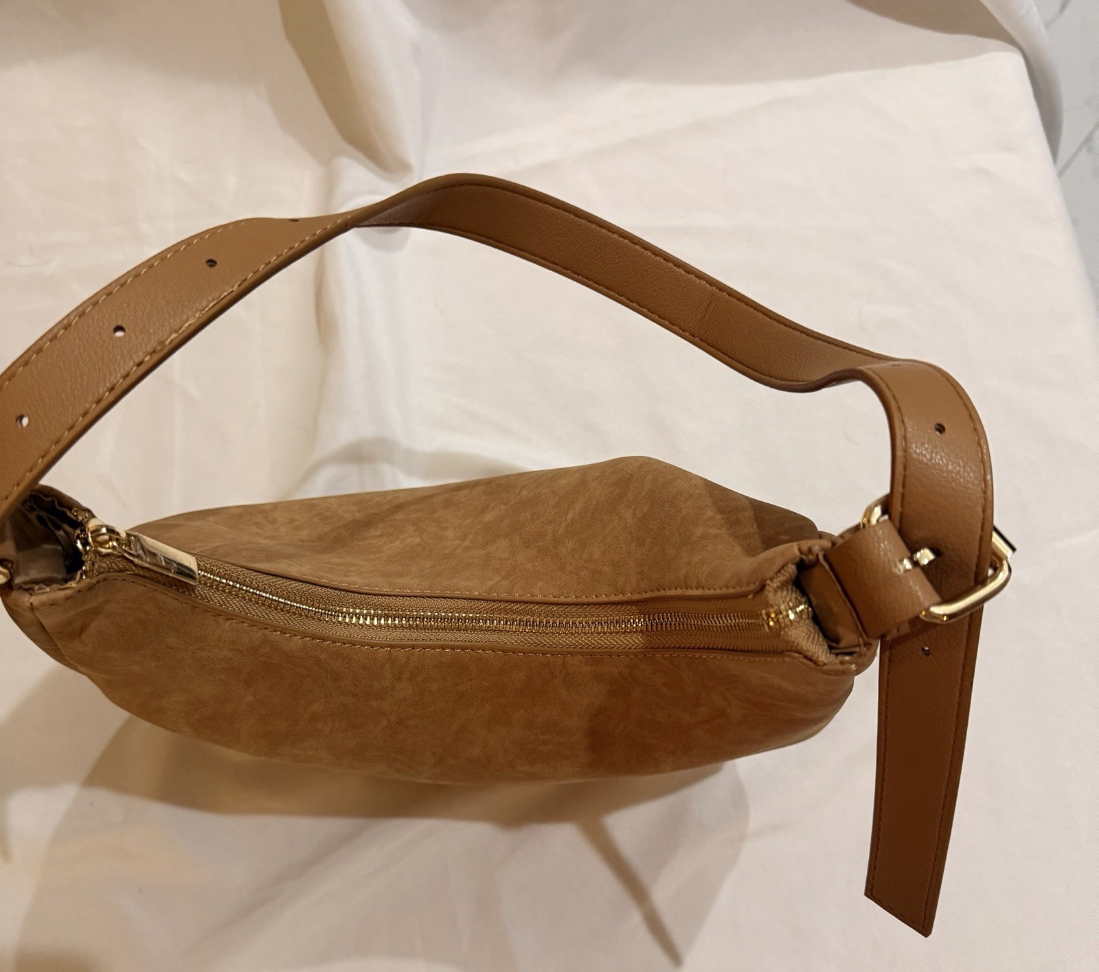 Fourth Studio Camel Faux Leather Shoulder Bag NWOT Adjustable Strap Hobo Purse