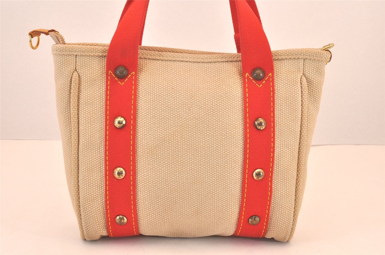 Authentic Louis Vuitton Antigua Cabas PM Hand Bag Beige Red M40038 LV 107AB