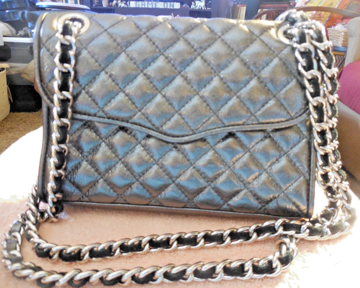 Rebecca Minkoff Quilted Mini Affair Steel Gray Crossbody Shoulder Bag Leather