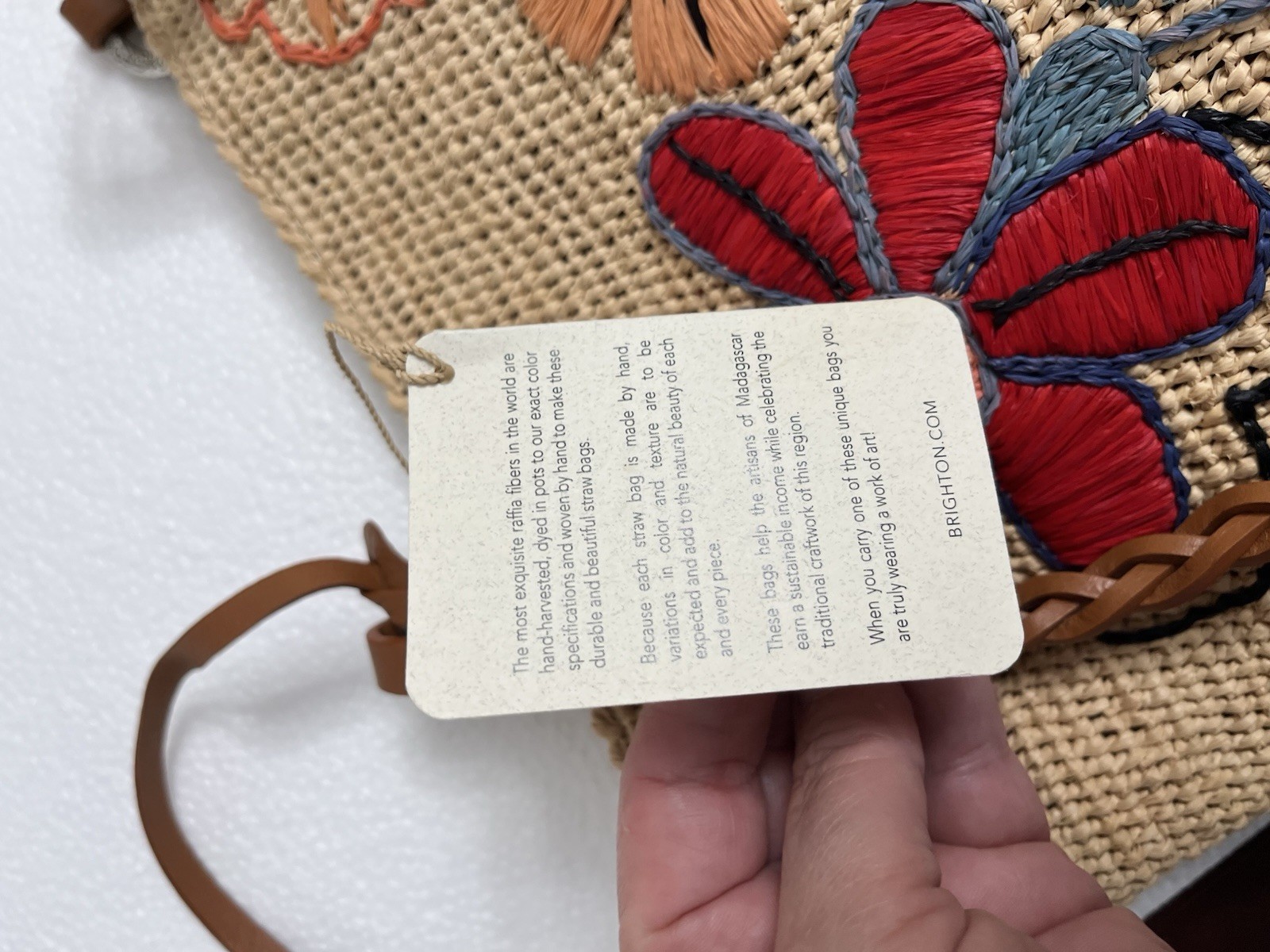 BRIGHTON Madagascar Blossom Embroidered Raffia Straw Tote