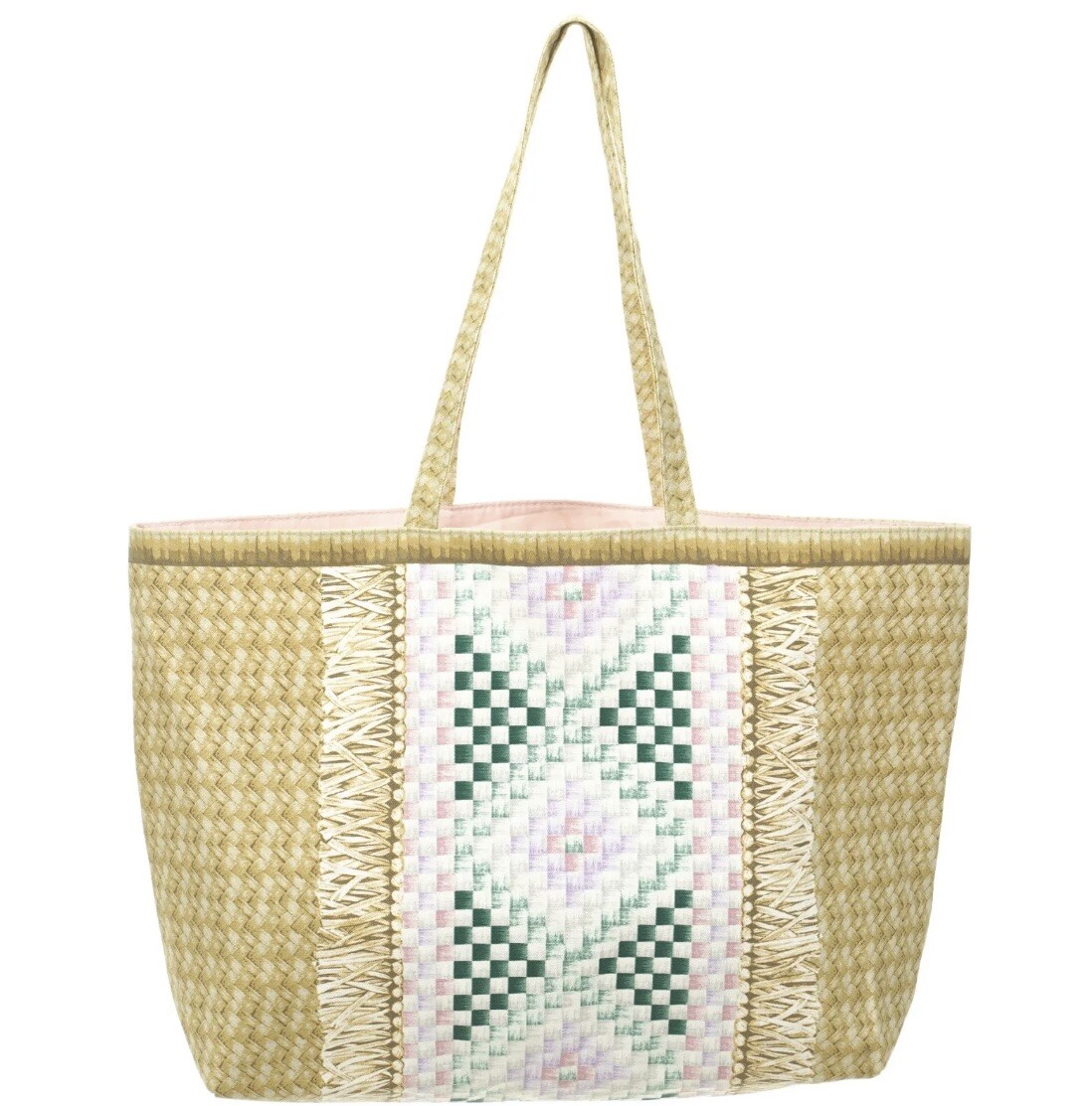 Estee Lauder Women’s LARGE Multicolor CHECK & WEAVE Print FABRIC Tote Cotton Bag