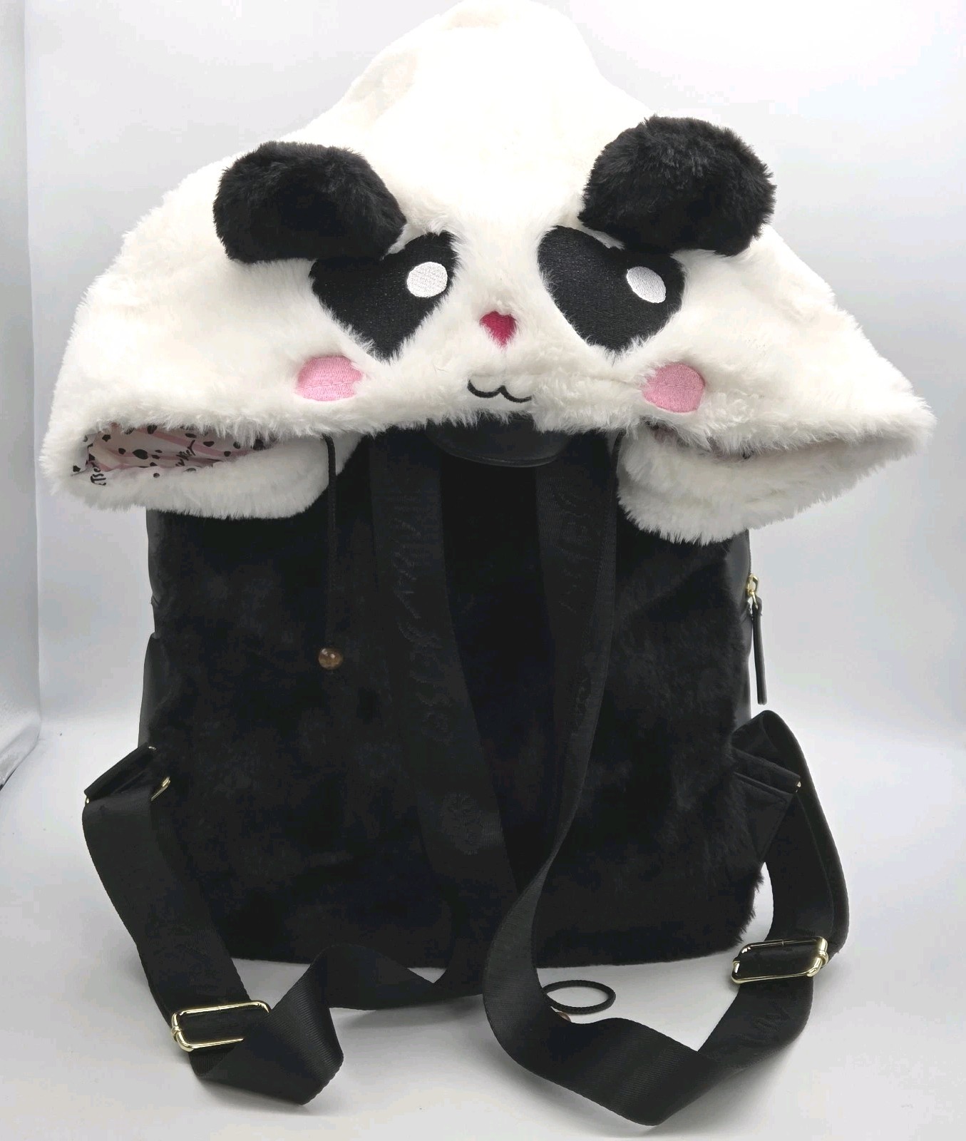 Betsey Johnson Luv Panda Bear Hoodie Backpack Hooded Bag Faux Fur & Faux Leather