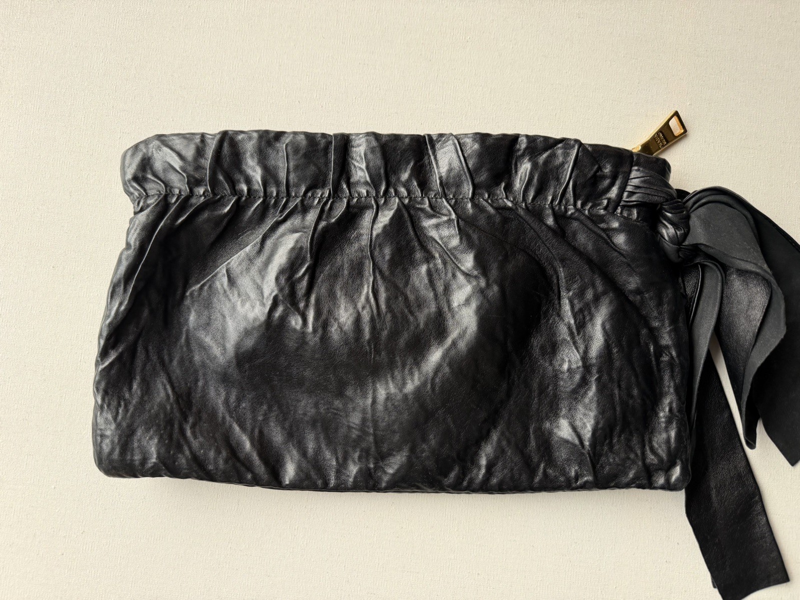 Prada Black Nappa Leather Bow Antique Clutch Bag 100% AUTHENTIC PRE-OWNED!