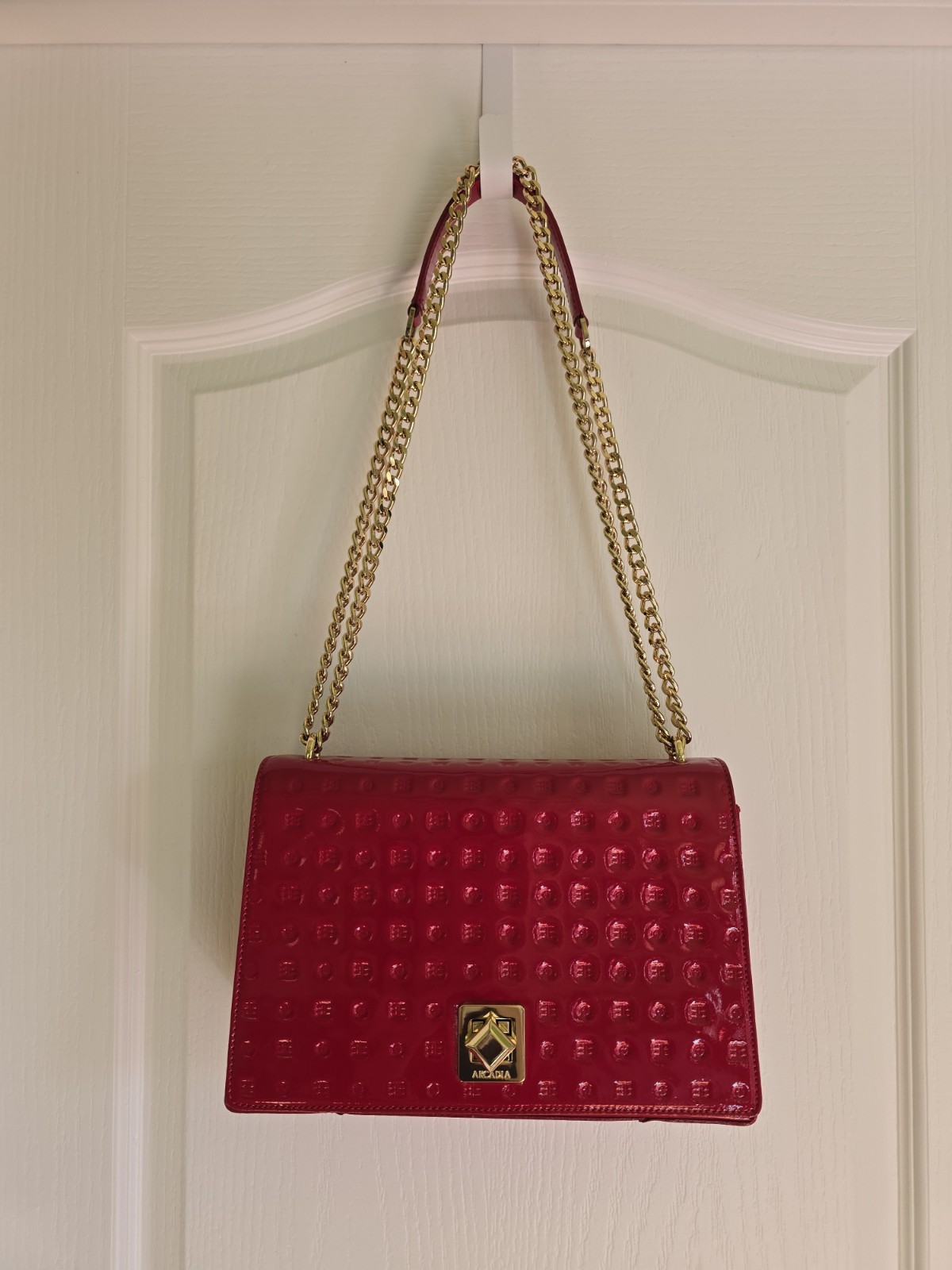 Arcadia Italy Laila Red Patent Leather Crossbody Bag with Adjustable Strap