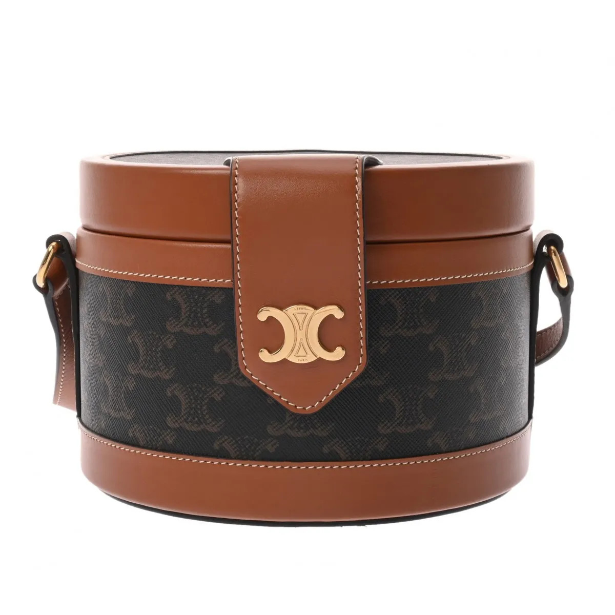 Celine Tambour 195192 Shoulder Bag Canvas / Calfskin Gold #WB3755