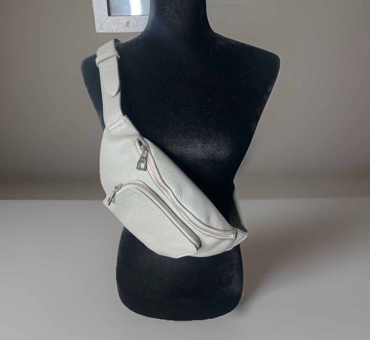 ANDREA CARDONE Pebbled Leather Grey Sling Bag Double Pocket Made Italy