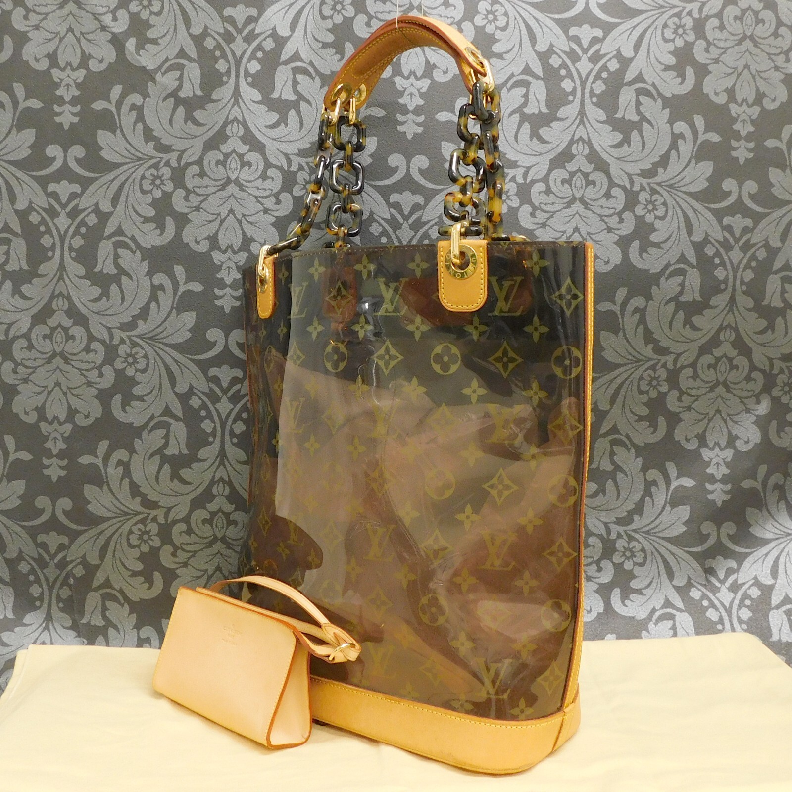 LOUIS VUITTON Monogram Clear Vinyl Cabas Ambre MM Shoulder Tote Bag #30 Rise-on