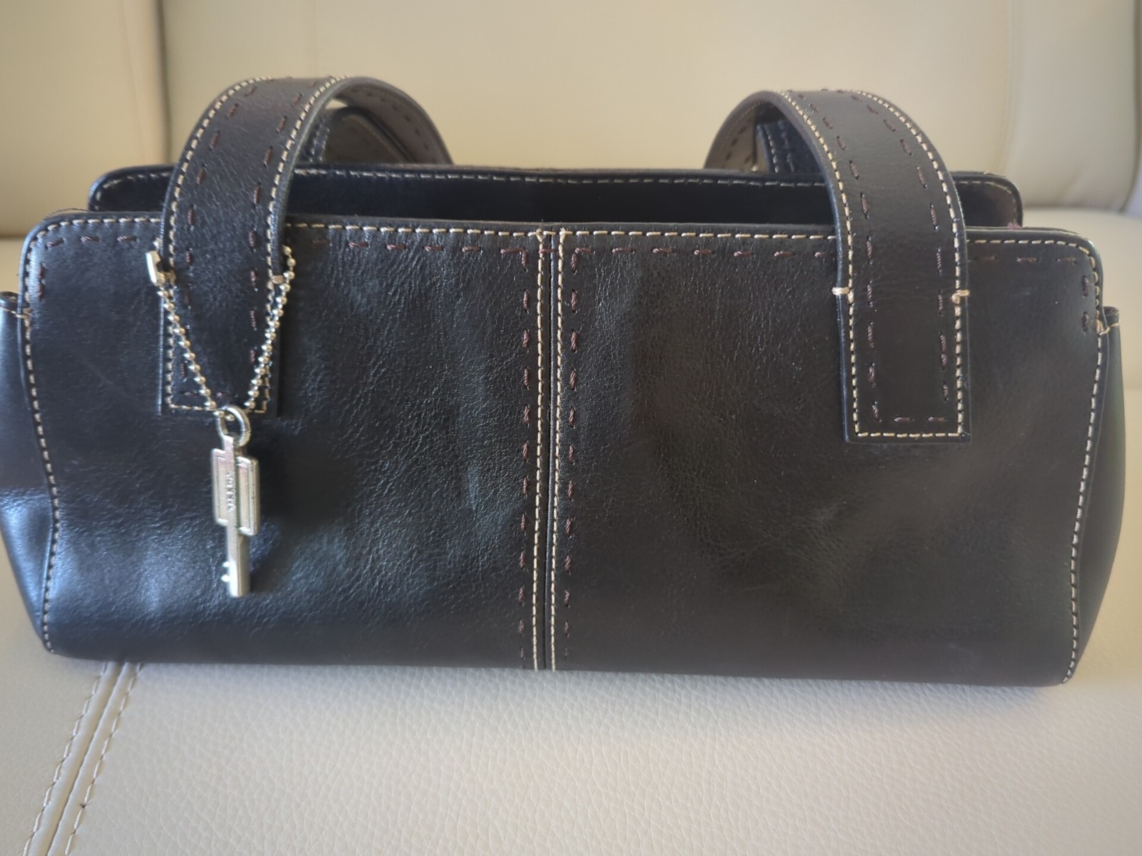 Fossil Black Leather “1954” Style Baguette Purse 12in longx 5in Tallx 4in Wide