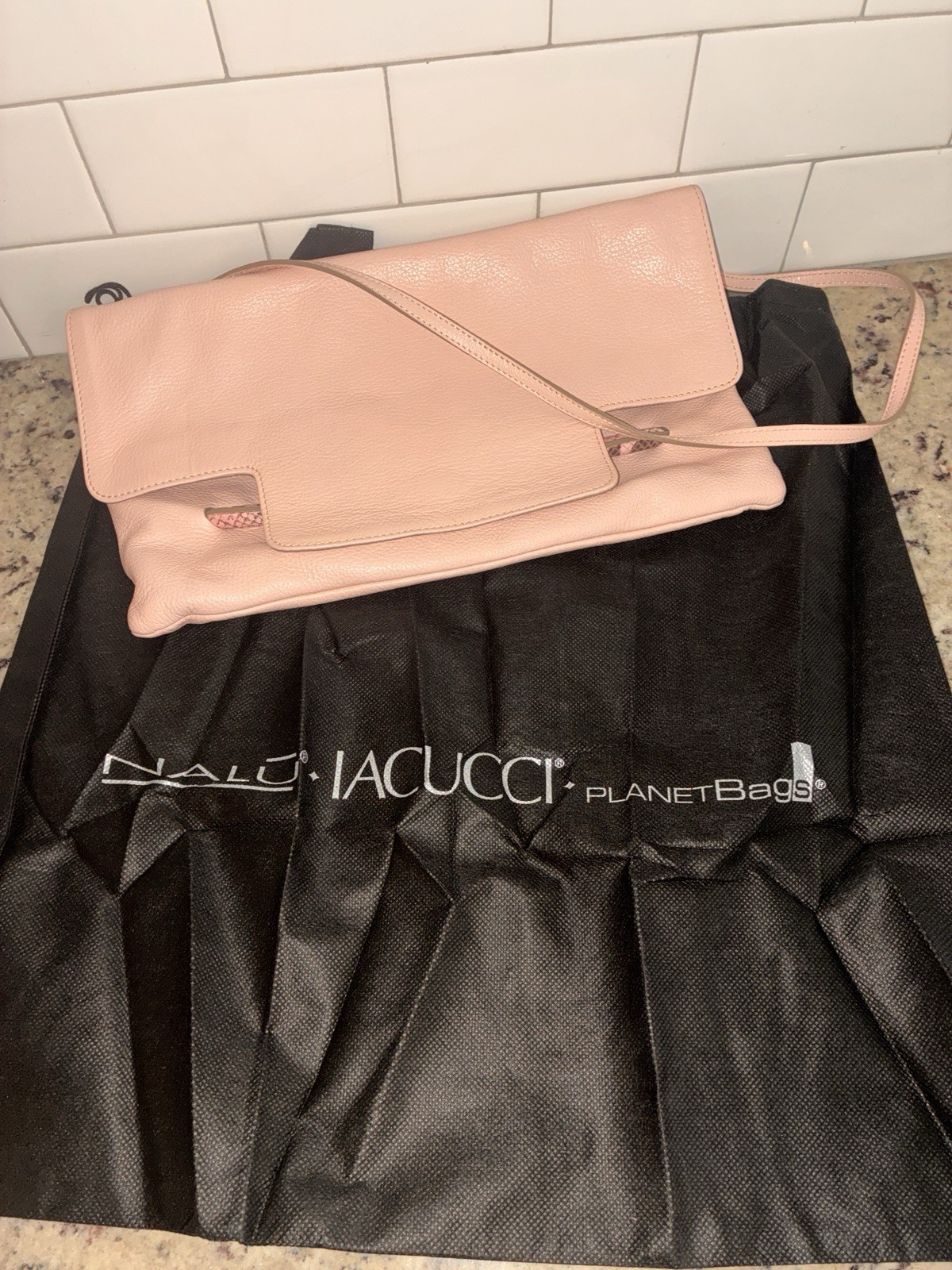 Iacucci Pink Pebbled Shoulder Bag Magnetic Flap Zip Pockets Gold Hardware