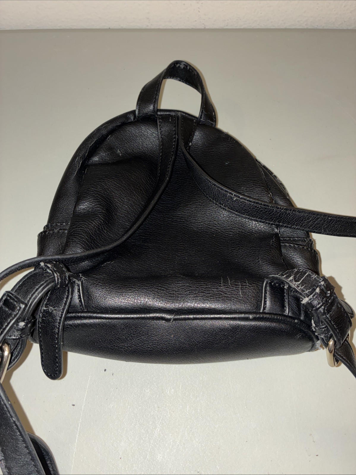 Mini Black Faux Leather Polyester Backpack 7.9×8.7×4.5