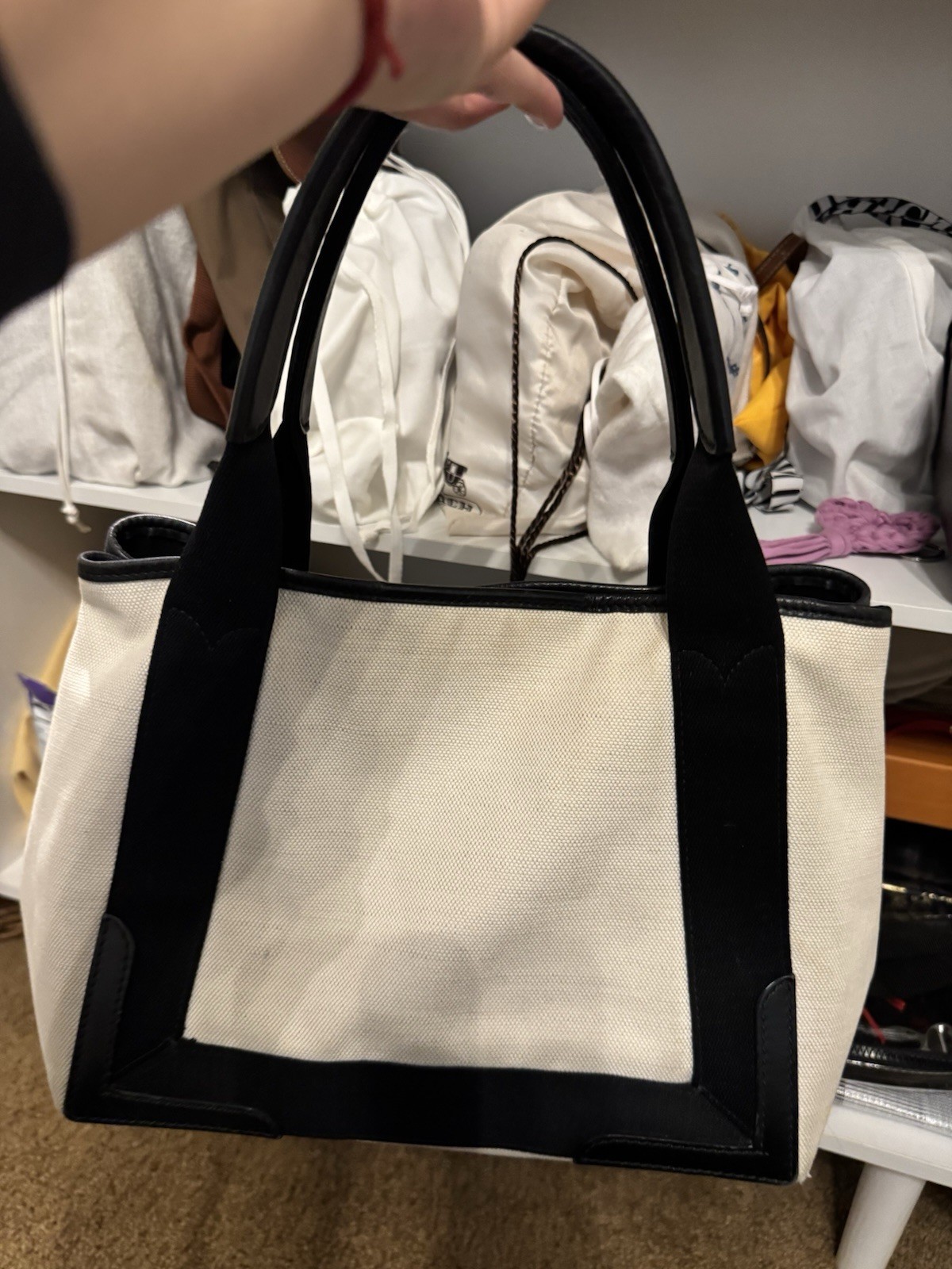 Balenciaga Navy Tote Small Black/White Canvas/Leather