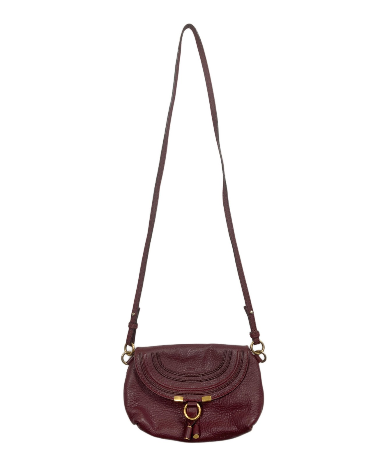 CHLOE Shoulder Bag Marcie Wine Red Leather Crossbody Authentic From Japan