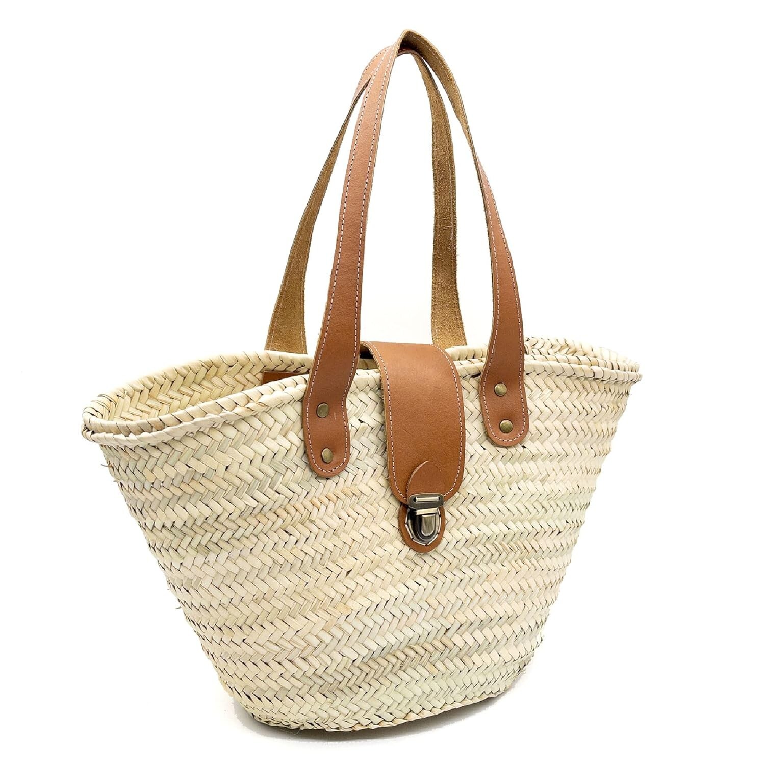 FRENCH BASKET straw basket with leather handles beach bag, straw bag, summer bag