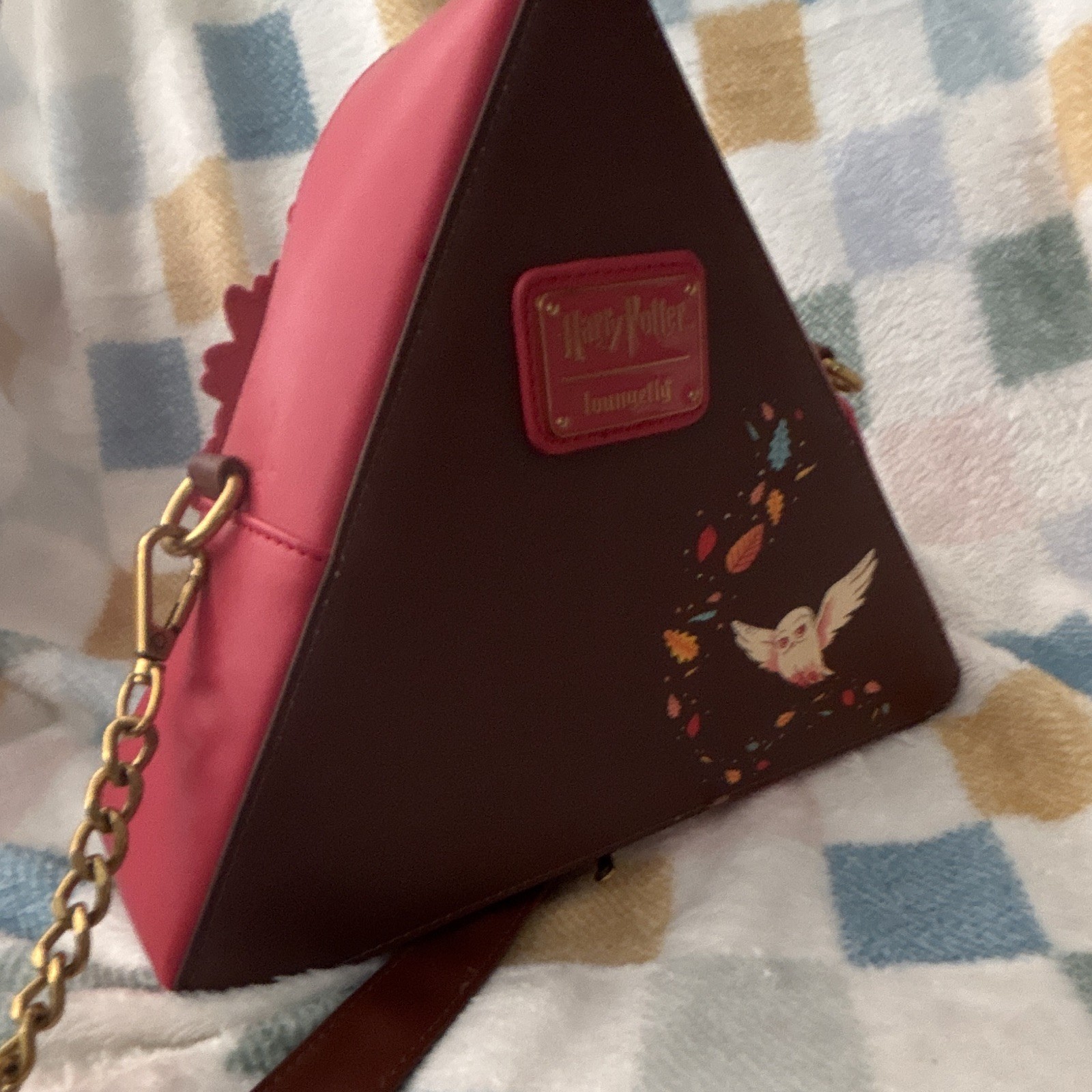 Loungefly Harry Potter Triangle Floral Crossbody Bag Charm Zip Burgundy Brown