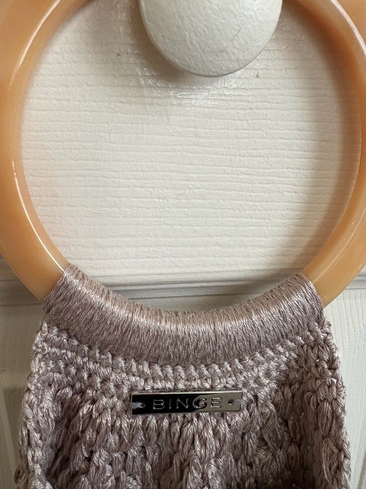 Neiman Marcus, ￼BINGE Gray Macrame women’s knit bag. A truly stunning piece.