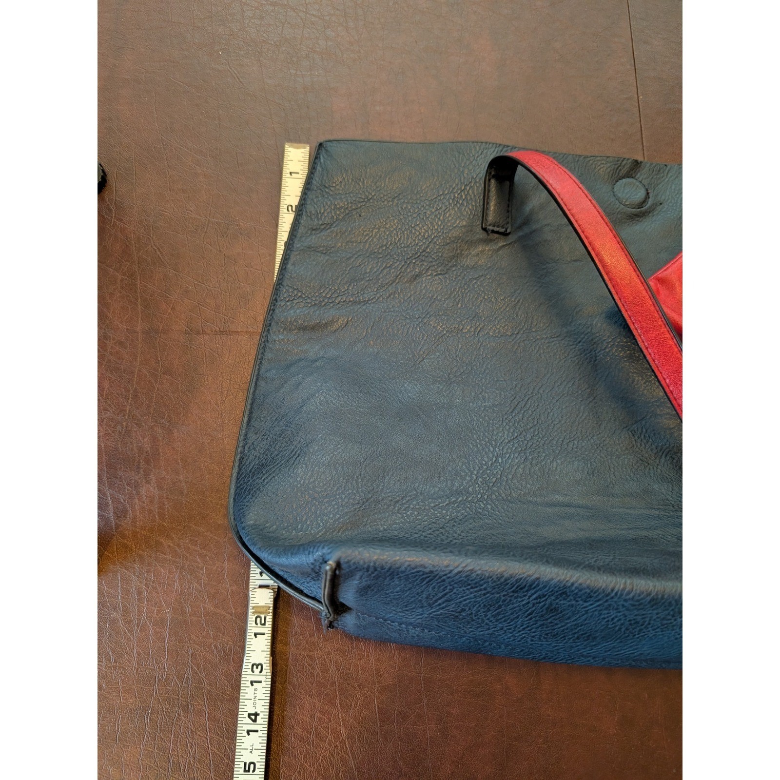 Blue Navy Vegan Leather Reversible Tote Bag Red with Matching Pouch