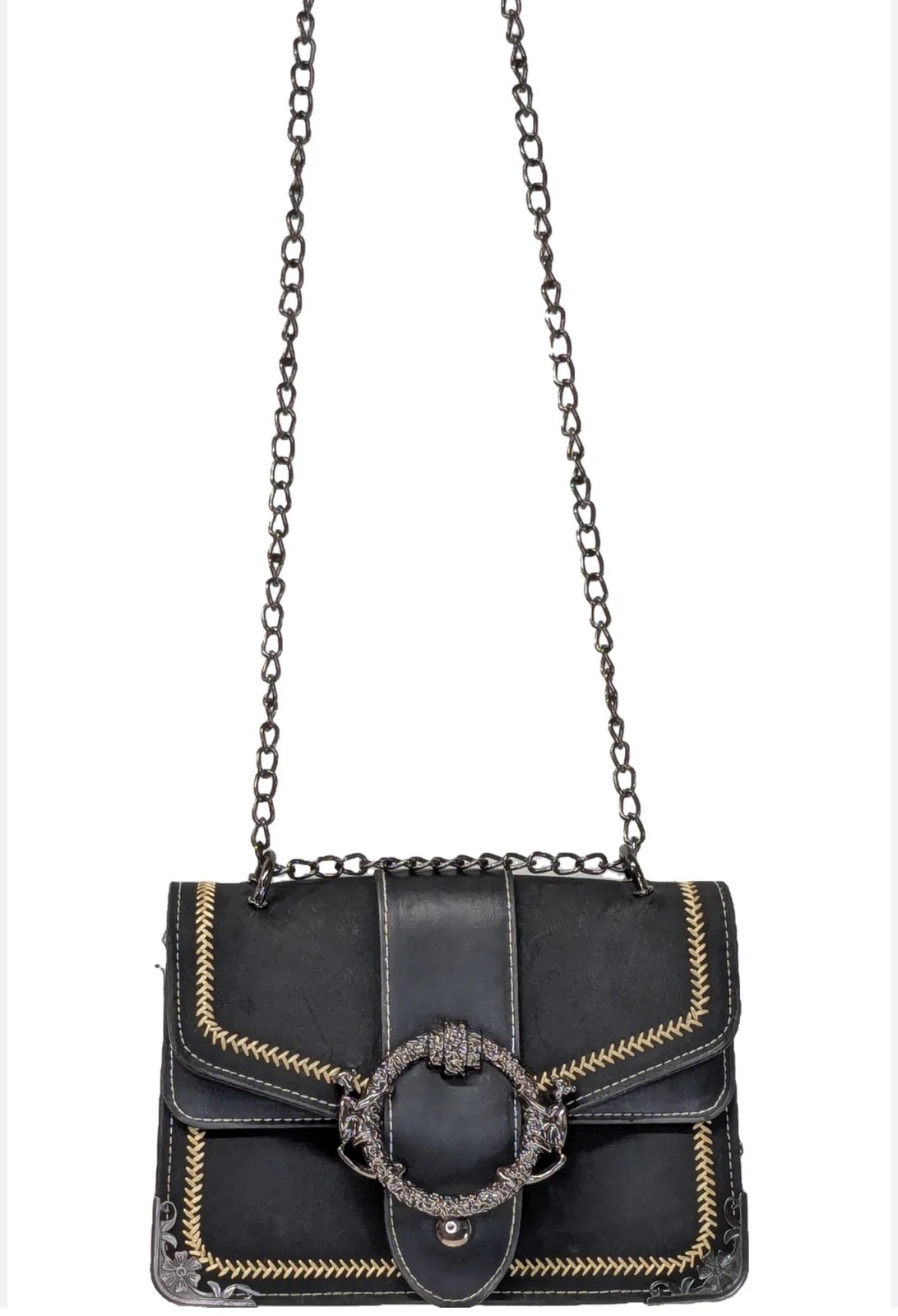 Monkey Estarie Vibe Womens Leather Stitched Metal Hardware Shoulder Chain Bag