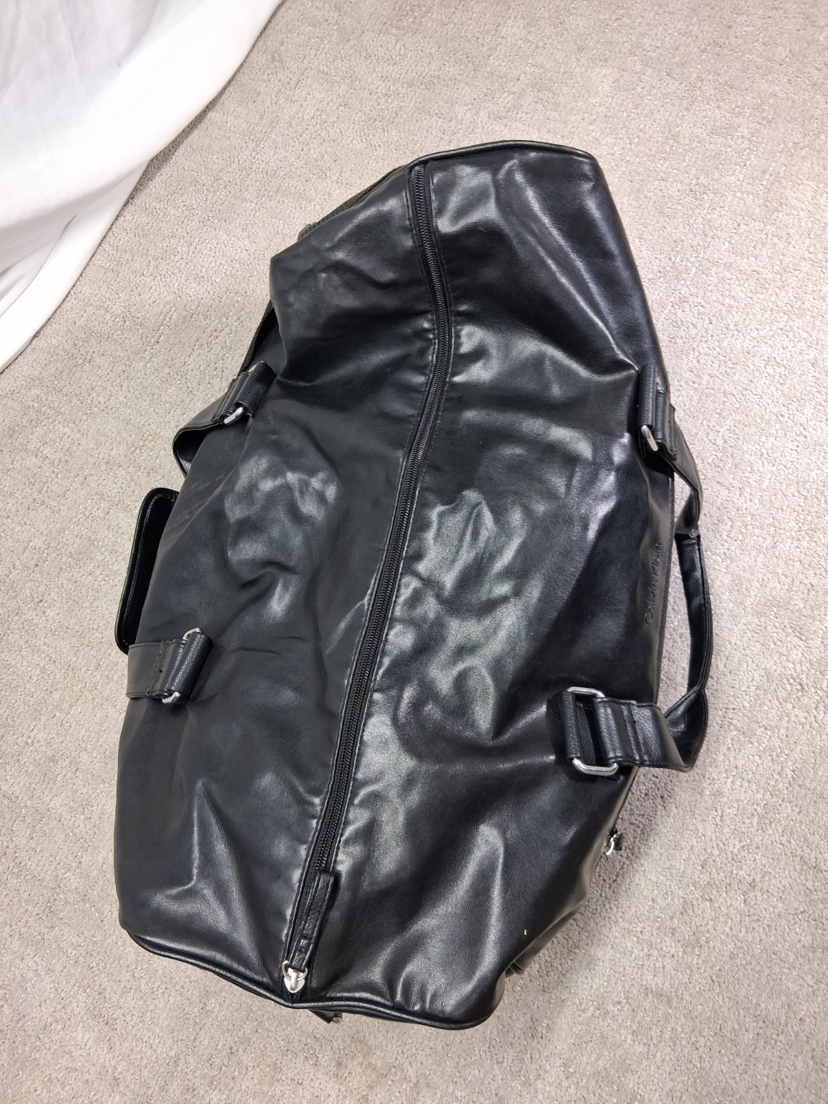 Calvin Klein Black Duffle Bag 100% PVC Polyester Lining Snap Handle Shoulder