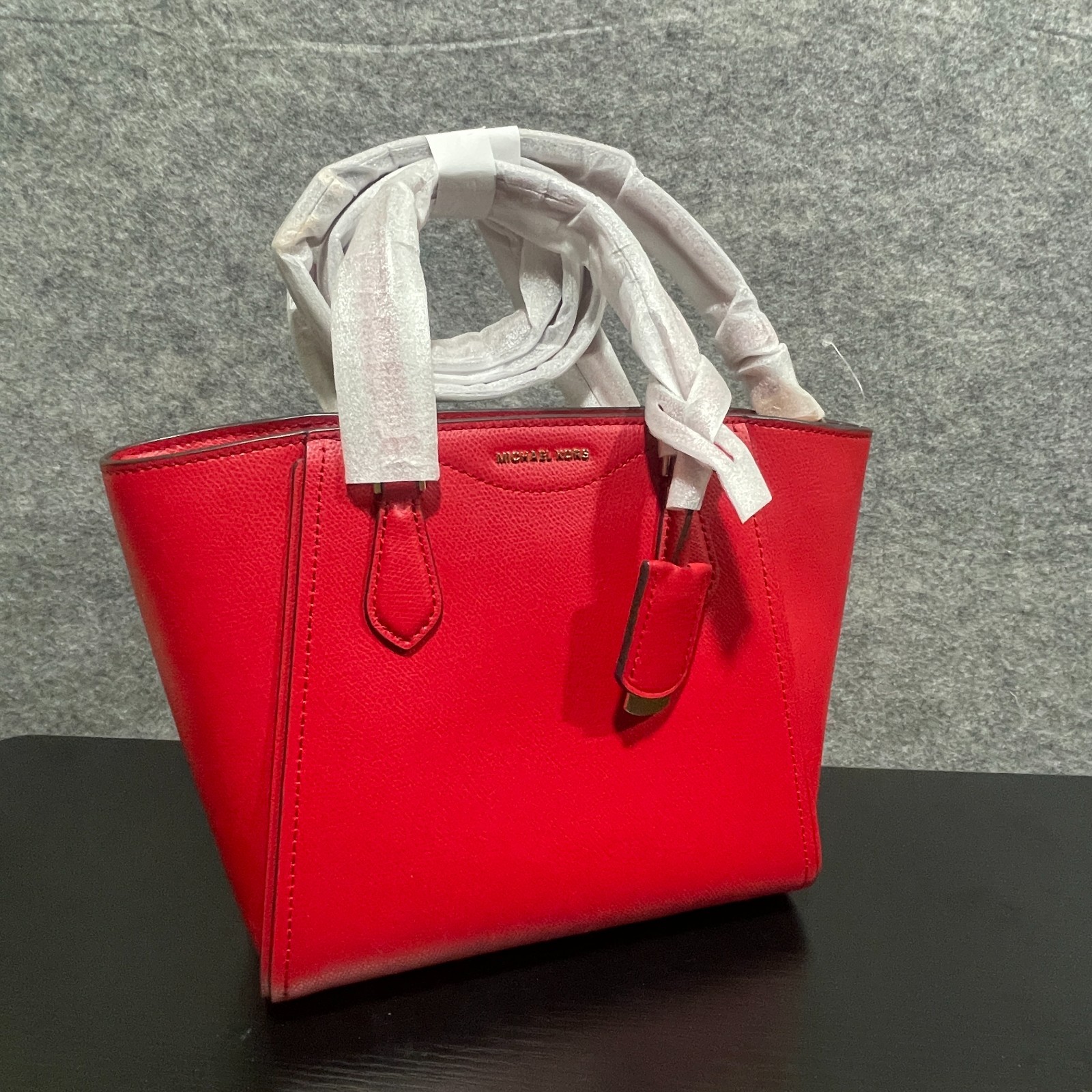 Michael Kors Taryn Crossbody Bag Strap Crimson Red Gold Leather Shoulder Handbag