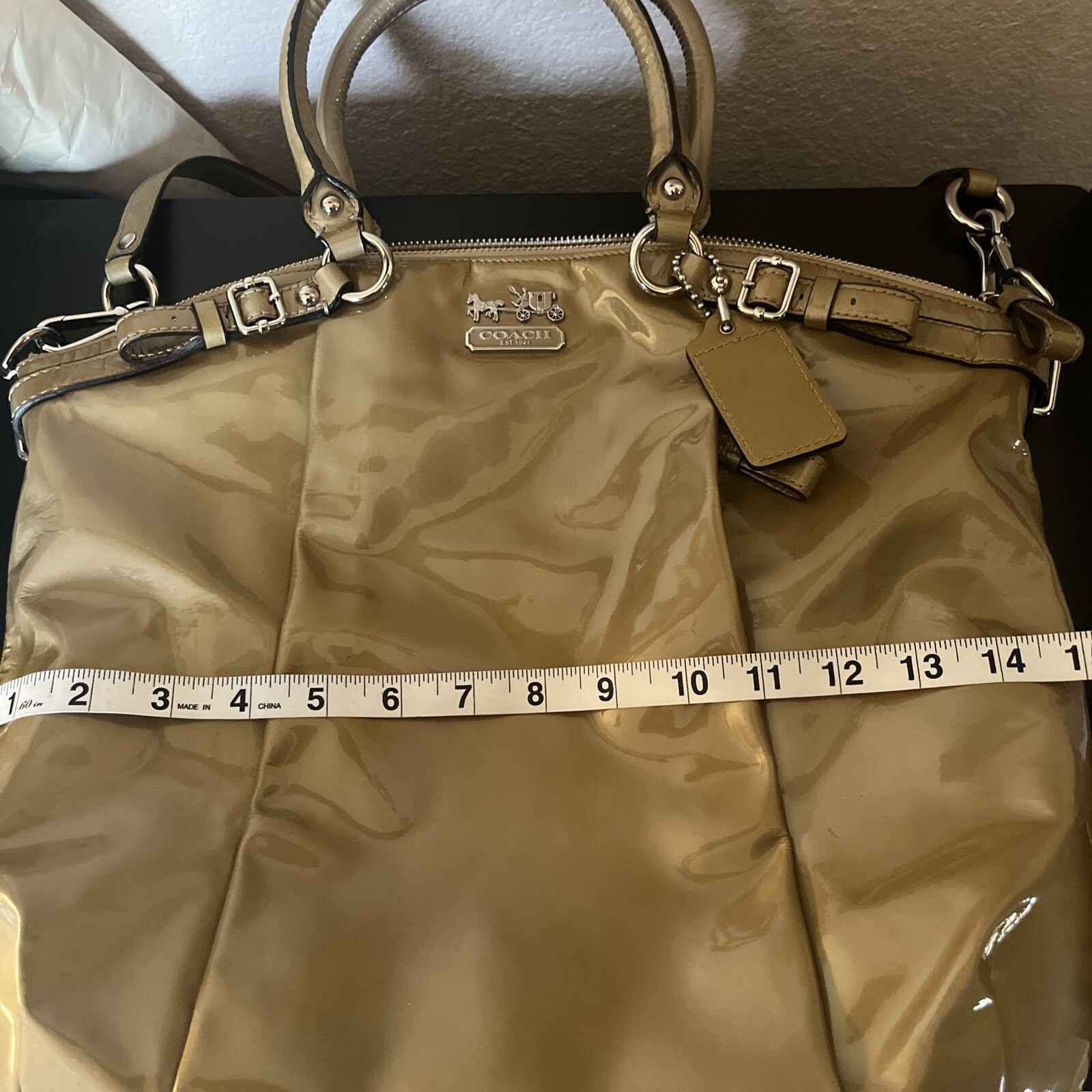 Coach Patent Leather Large Madison Sophia Green Shiny # 15915 EUC