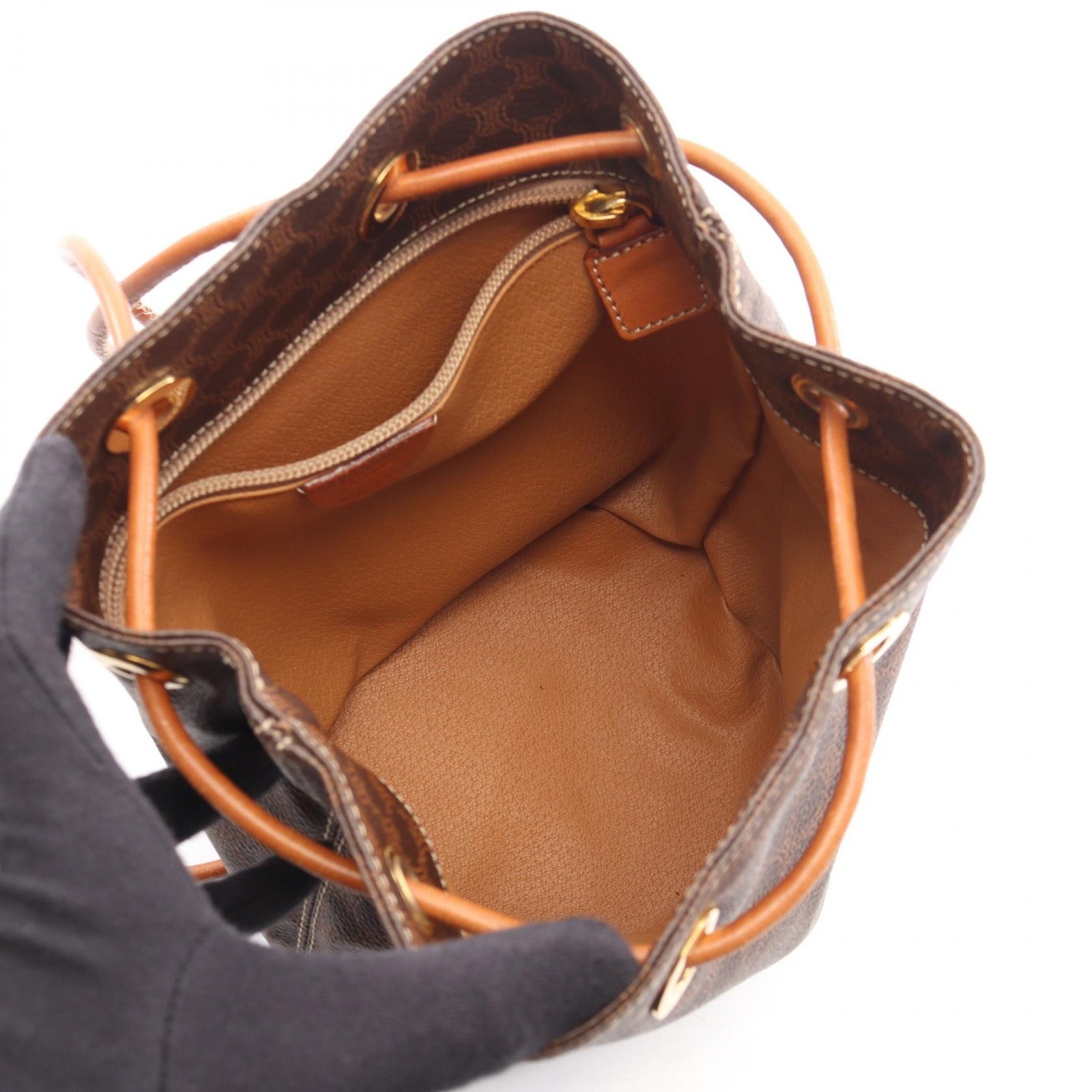 CELINE Macadam Rucksack Backpack PVC coated canvas leather Brown Used Women
