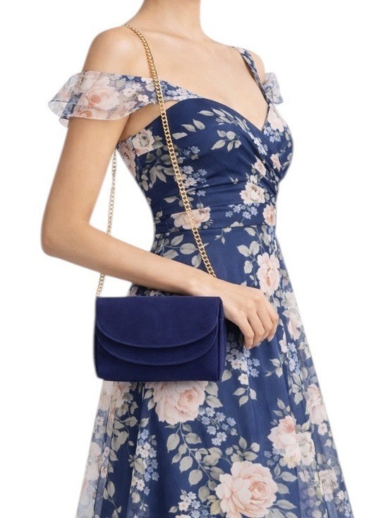 NWT JEWEL BADGLEY MISCHKA Satin Evening Amelia Bag Clutch or Shoulder Bag Navy