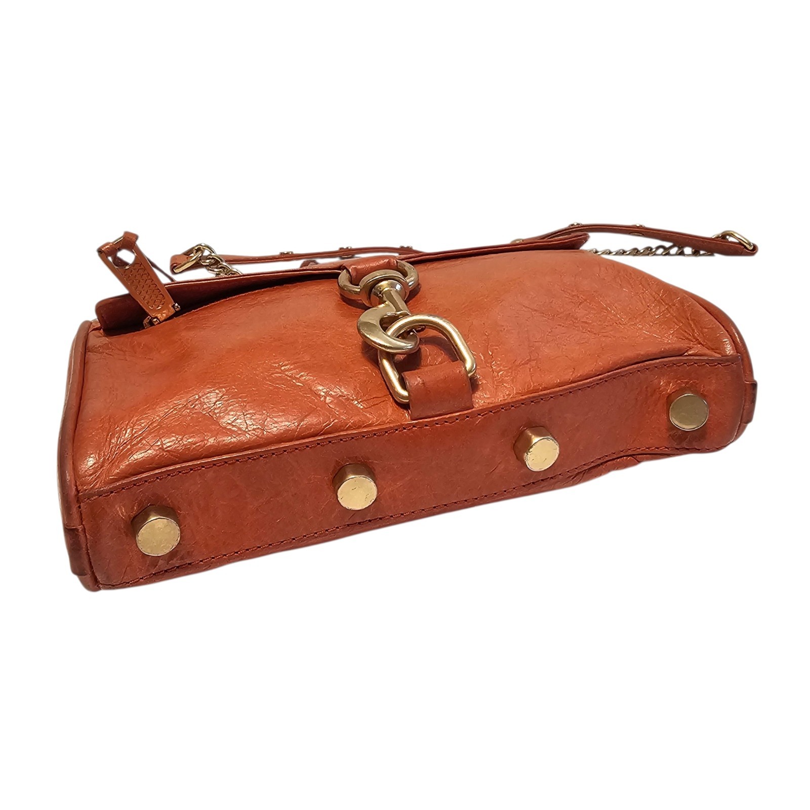 REBECCA MINKOFF MINI MAC Cognac Brown Crossbody Leather Handbag Chain Strap