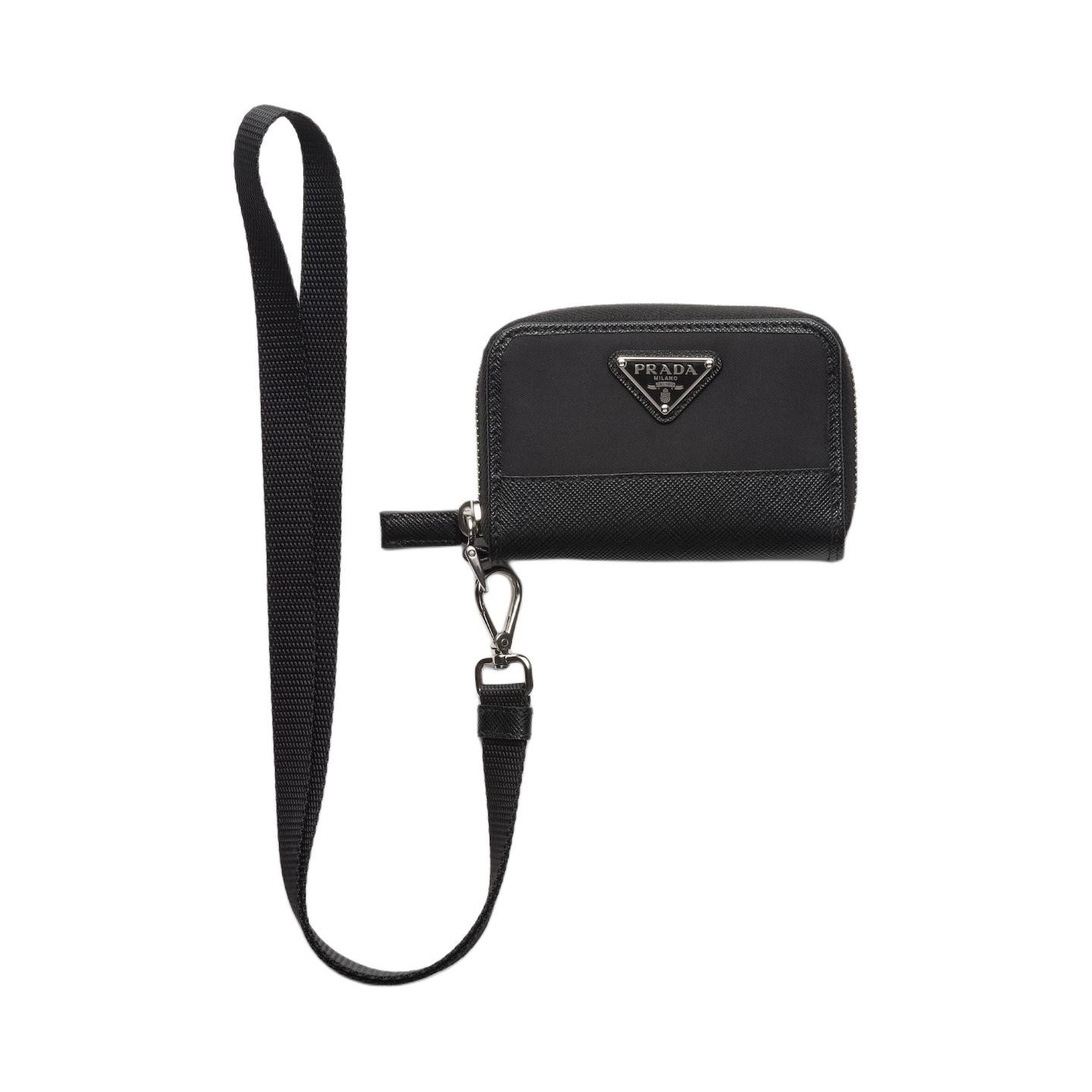 PRADA Nylon And Saffiano Leather Coin Purse Men’s Black 4.3×2.7 in