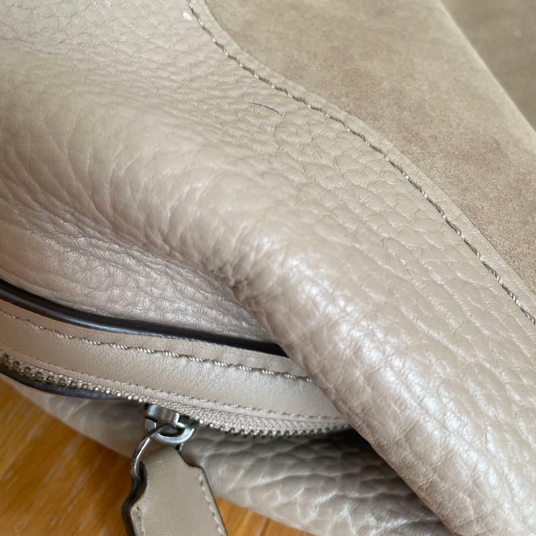 Excellent Condition COACH Shoulder Bag Edie Gray Beige Leather Suede from JAPAN