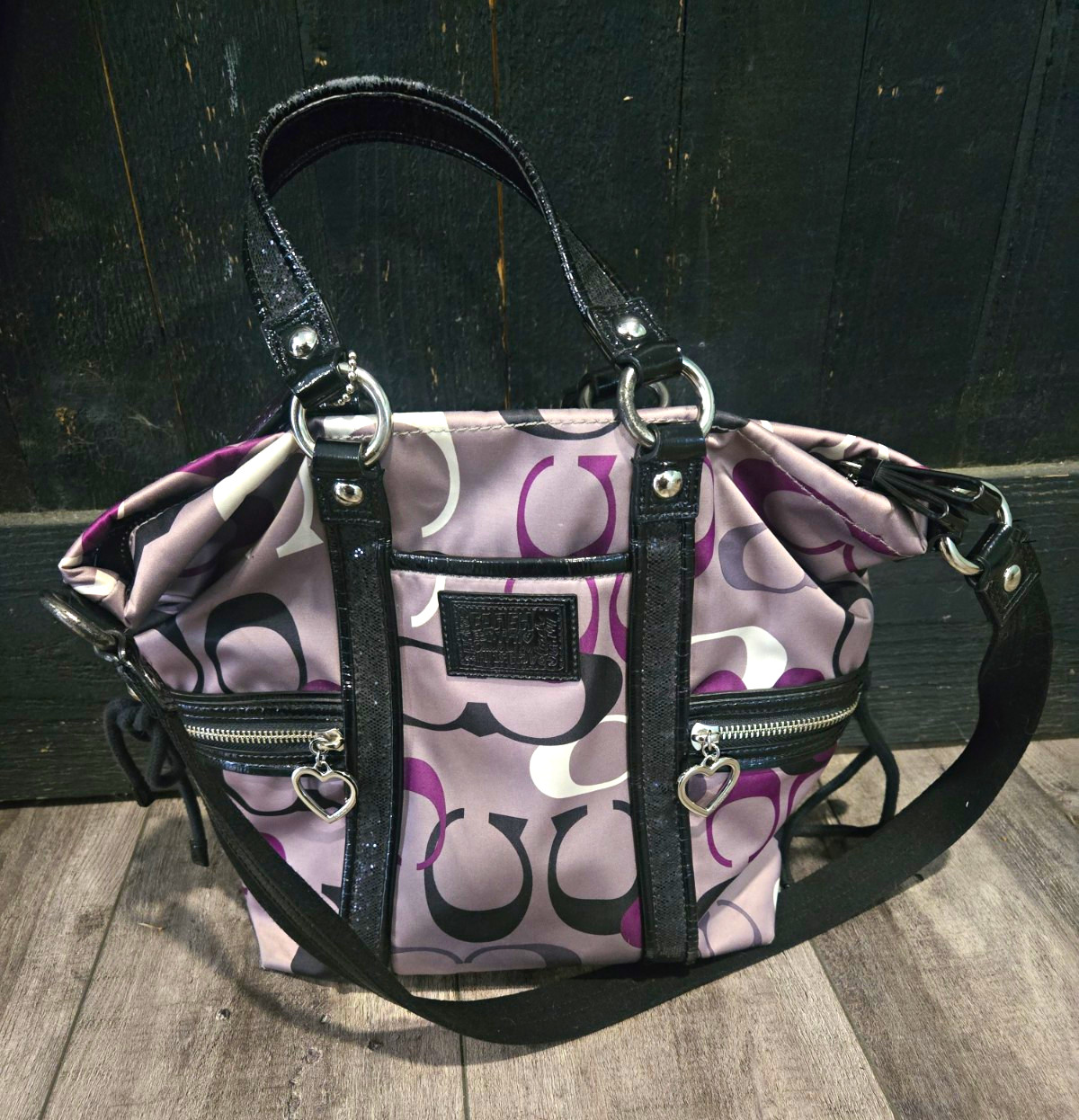 Coach Signature C Purple/Gray Medium Satchel Top Handle w/ Strap & Charm