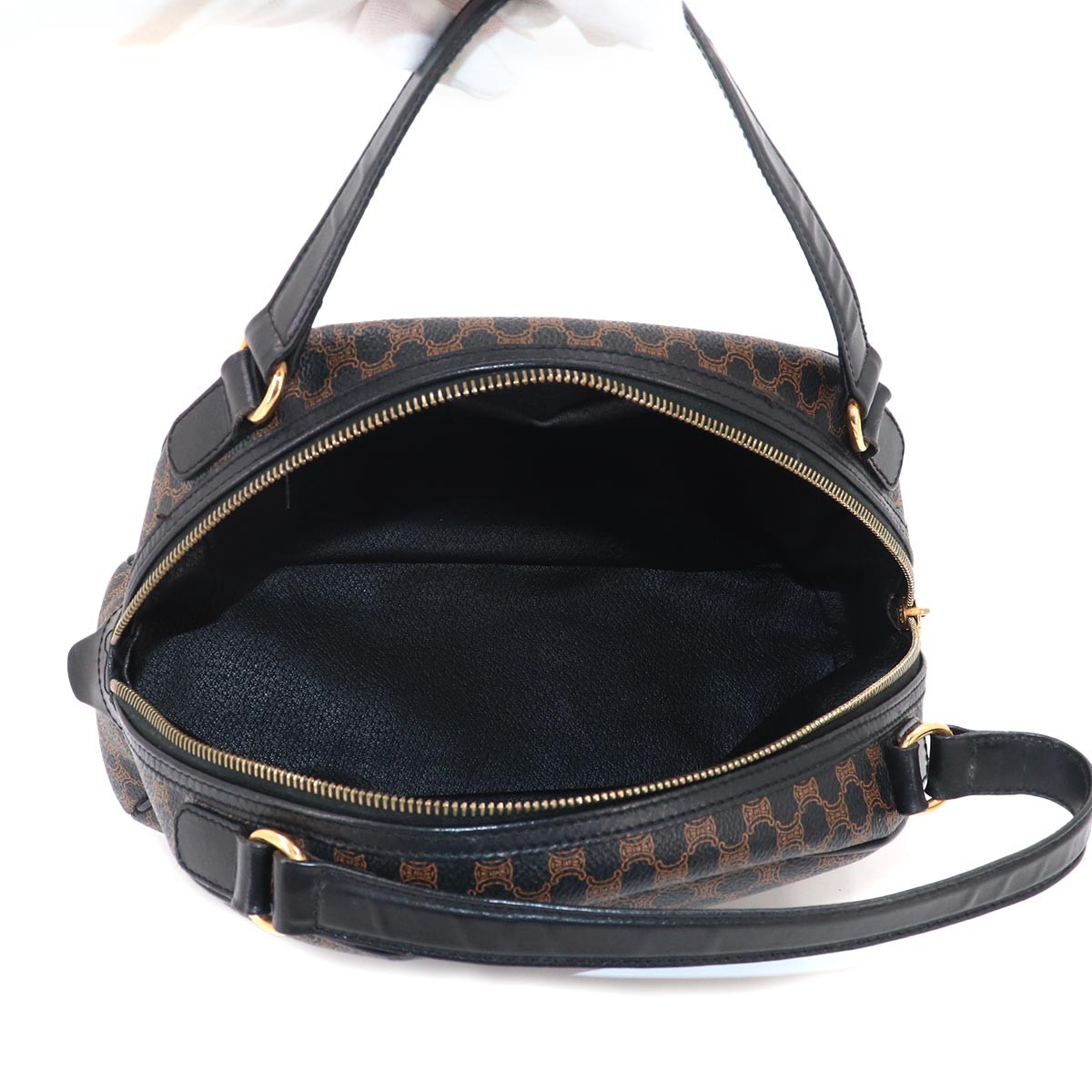 CELINE Macadam Hand Bag PVC Leather Black Brown Purse Vintage 90332453