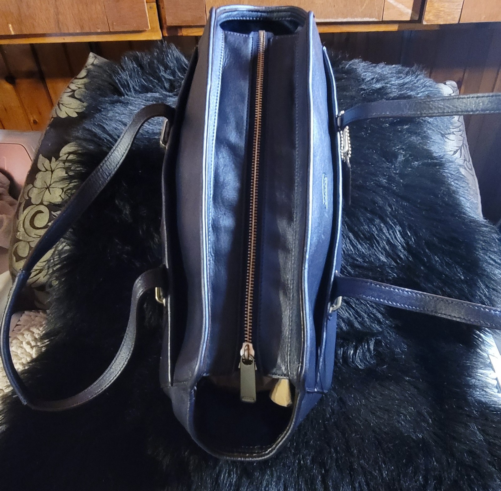 COACH TAYLOR ALEXIS MIDNT NAVY BLUE METALLIC GEM SATCHEL BRASS HRDWR PRISTINE