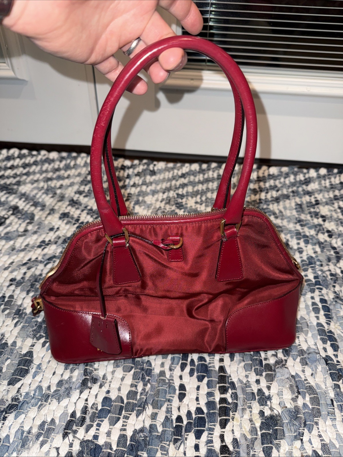 Prada red nylon/shoulder bag Borsa A Mano Tessuto + Vitel Porpora