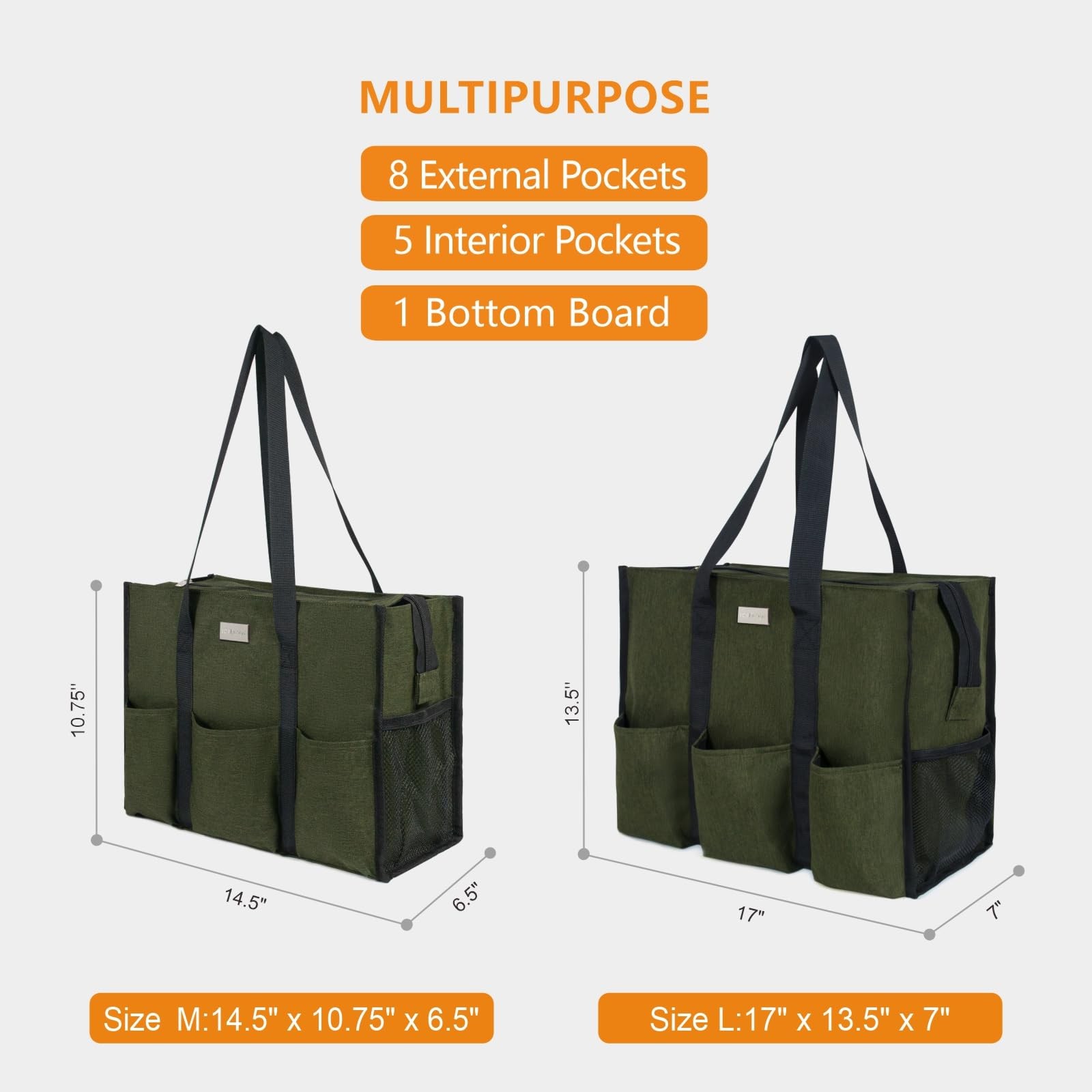 TOPDesign Utility Water Resistant Tote Bag with 13 Pockets Top Zipper Closure &