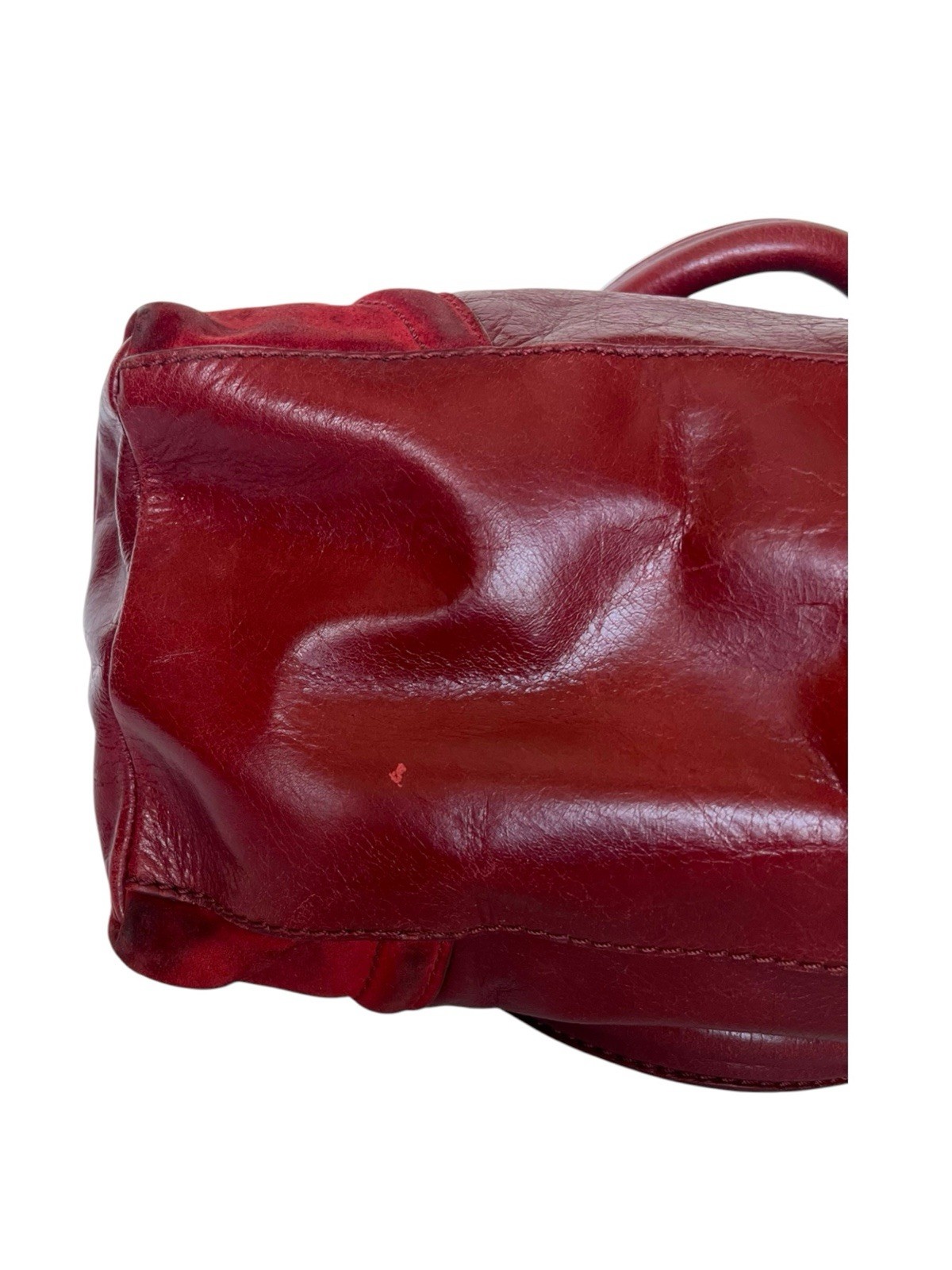 Francesco Biasia Red Leather Satchel Handbag Suede Trim Shoulder Purse Italy