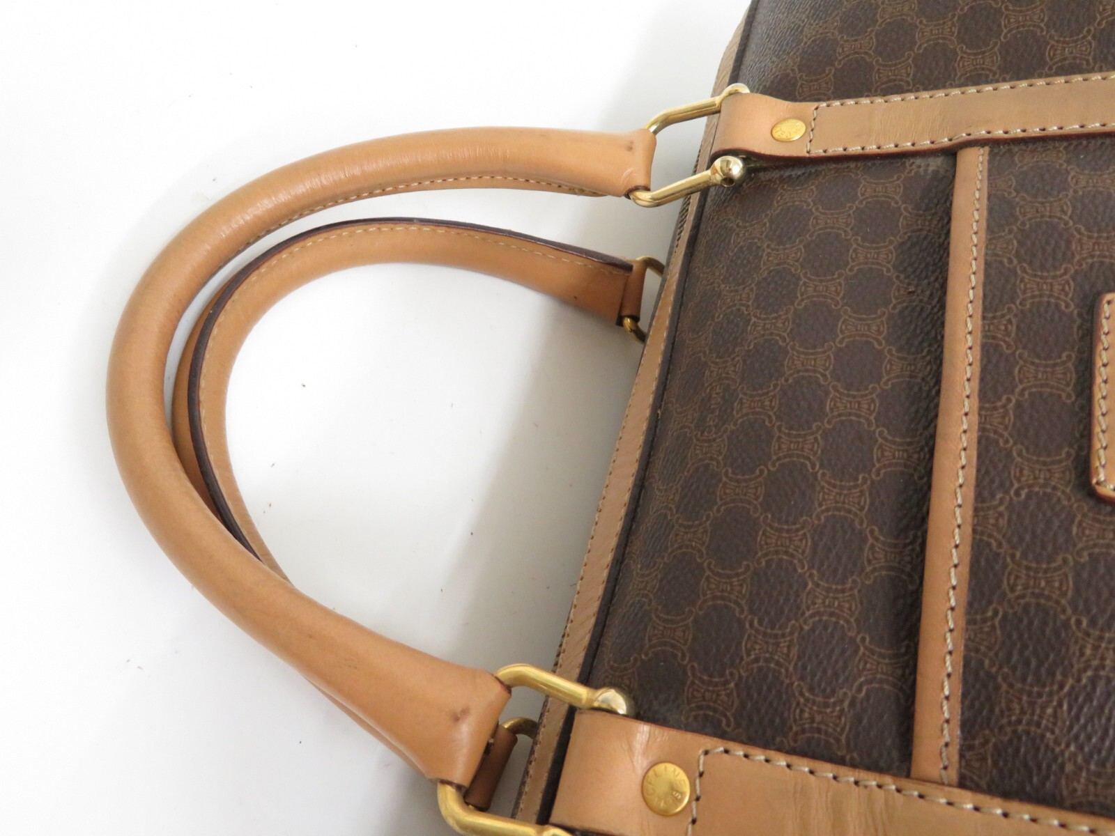 Authentic CELINE Leather Vintage Macadam Boston Bag Hand Bag #42033